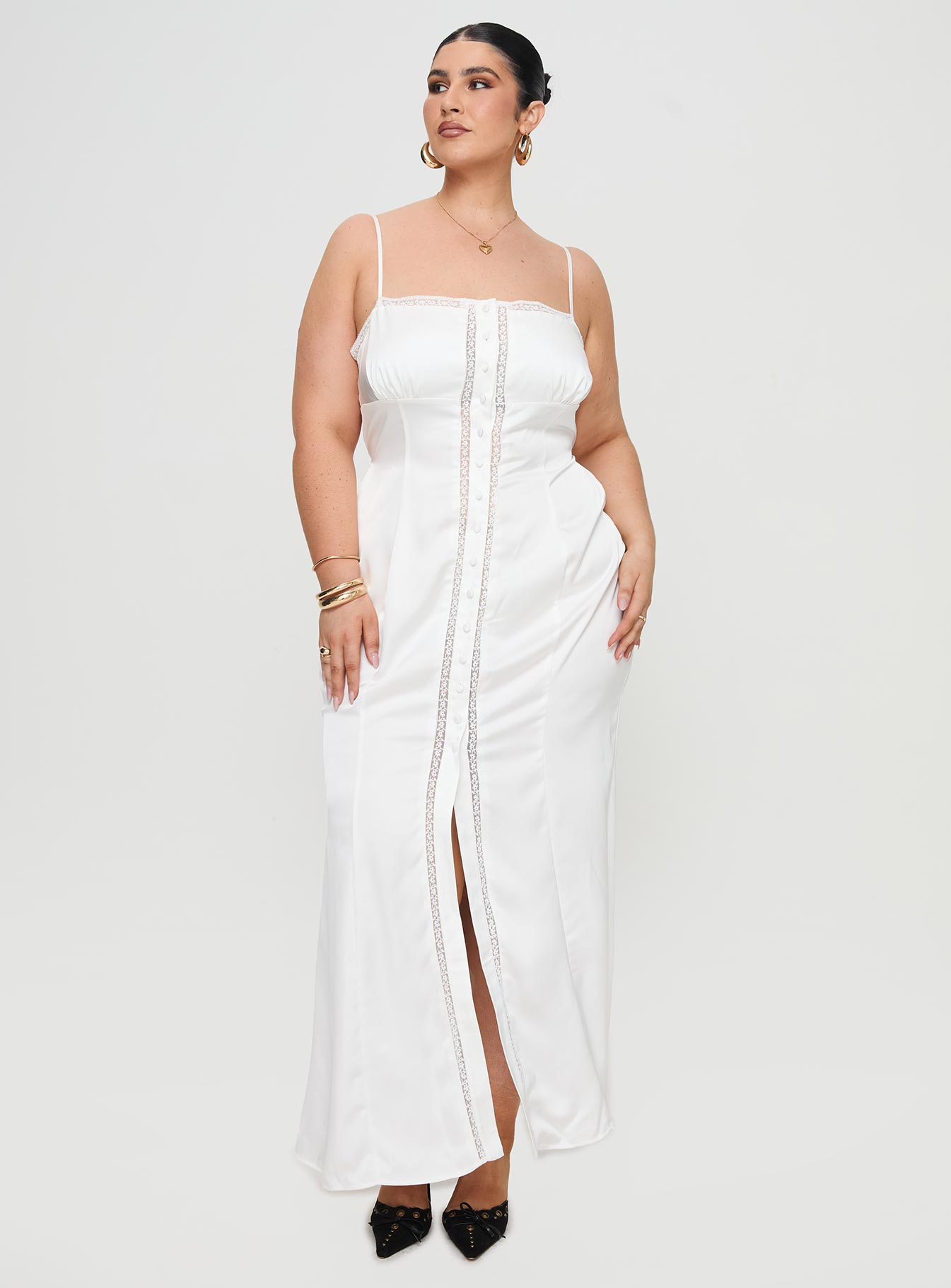 Ematie Maxi Dress White Curve、mySite、solidvoid