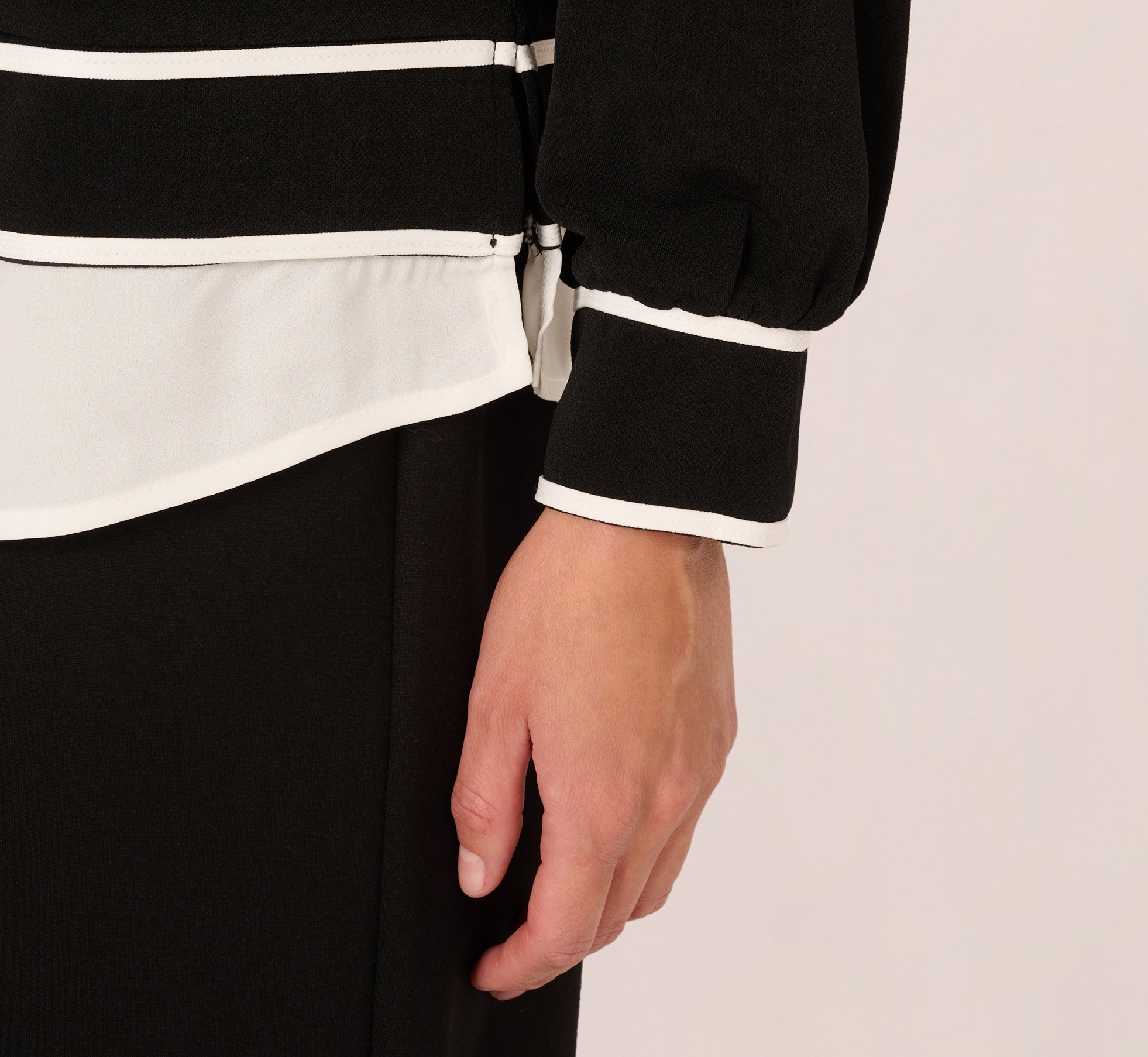 Long Sleeve Collared Twofer Tipped Sweater In Black Ivory W Ivory、mySite、solidvoid