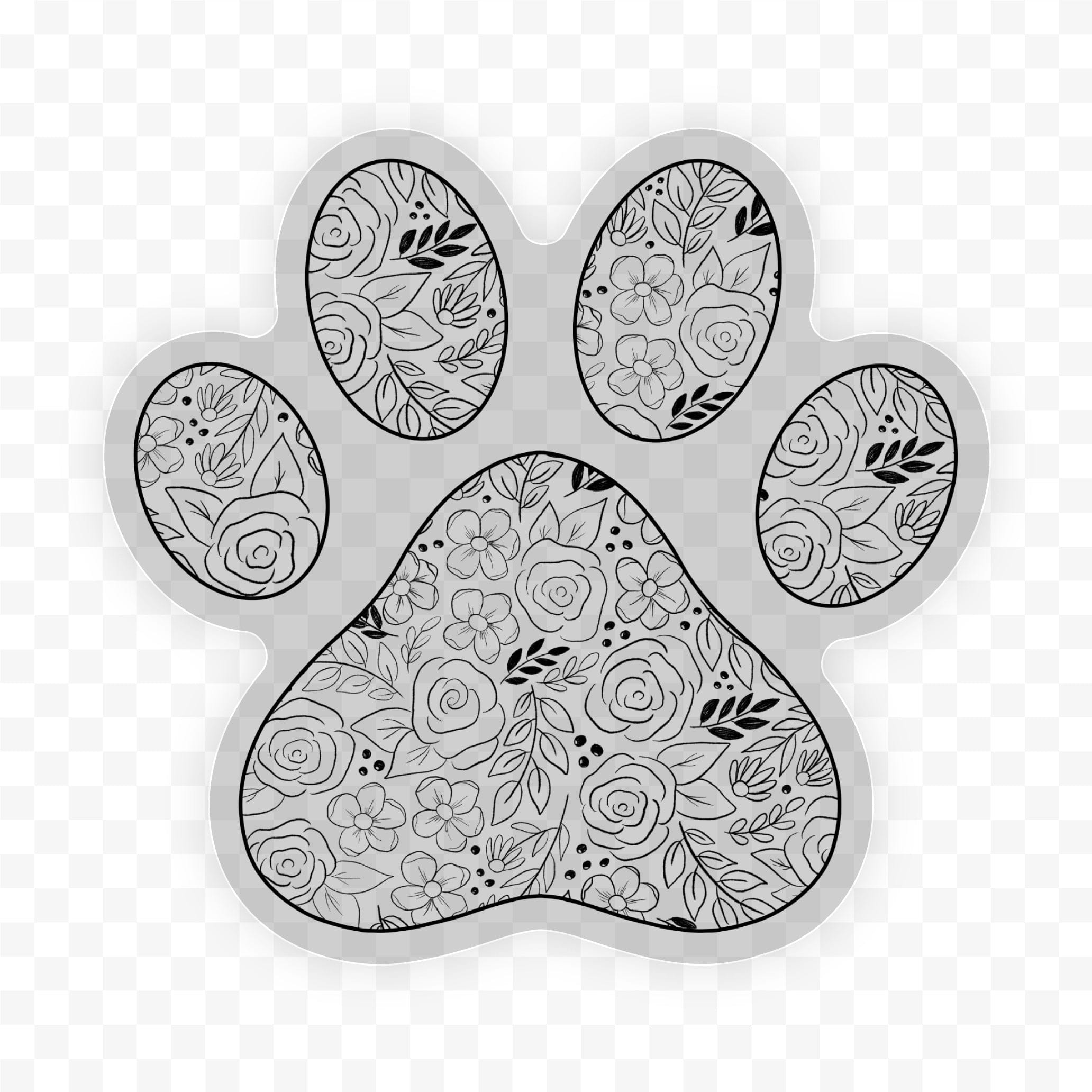  Black Floral Paw Print Clear Sticker、mySite、ghnorth