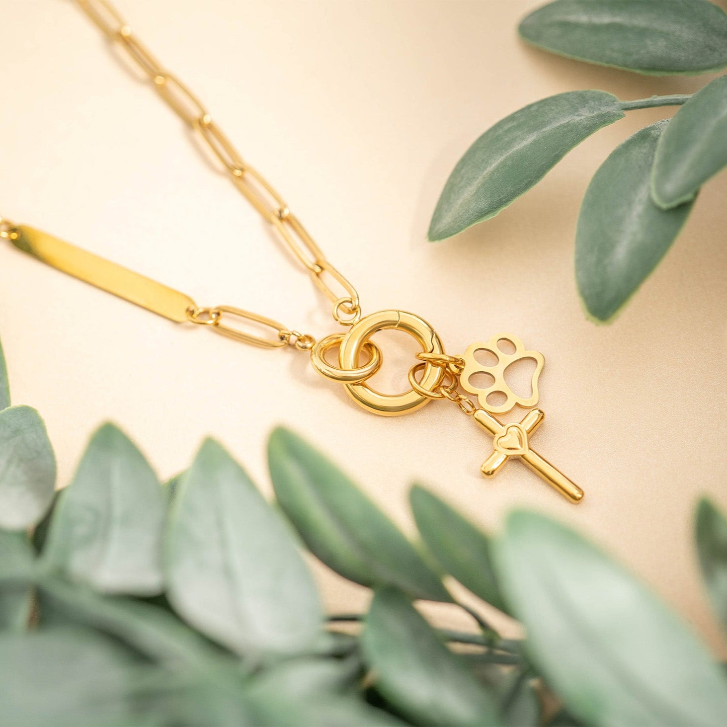 18K Gold PVD Engravable Paperclip Charm Holder Necklace / CHN0079、mySite、dreamappss