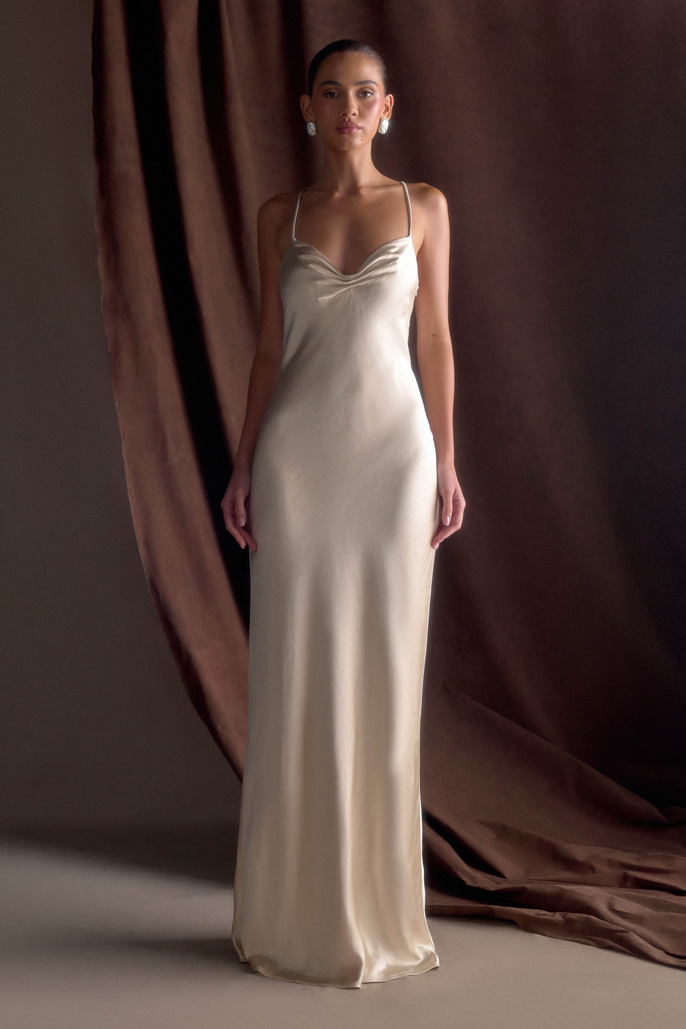 Lilly Sweetheart Satin Maxi Dress - Blush Gold、mySite、solidvoid