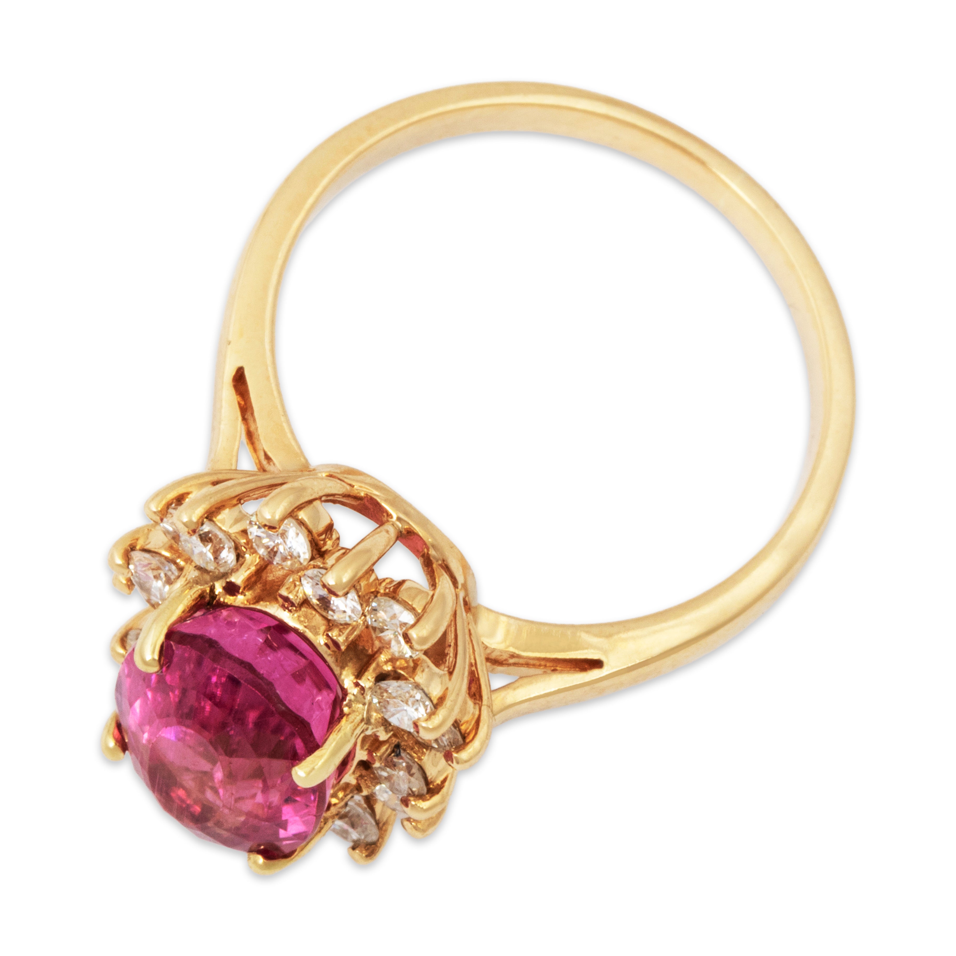 Vintage 14k Yellow Gold 3ct Tourmaline .624cttw Diamond Lovely Halo Ring 6.75、mySite、hinf8tx79