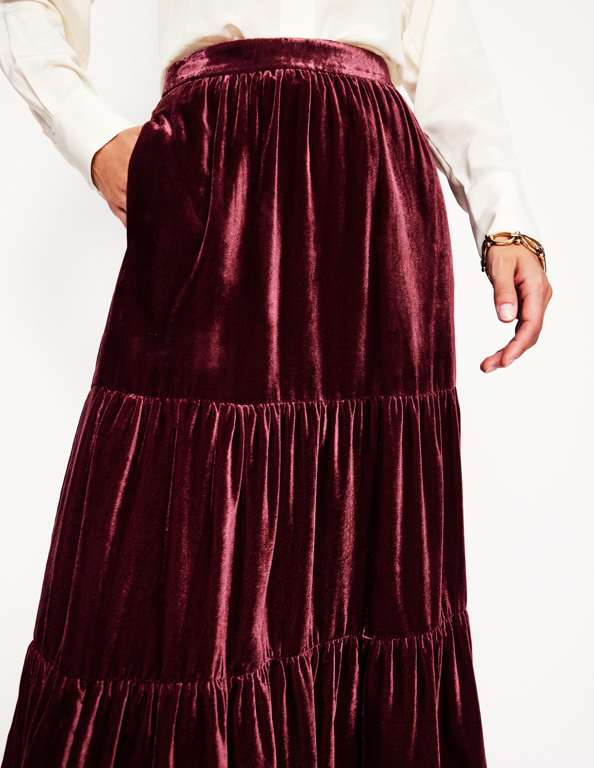 Viv Velvet Tiered Maxi Skirt-Cabernet、mySite、ashleygrahame