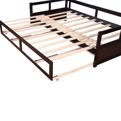 Wooden Daybed with Trundle Bed and Two Storage Drawers , Extendable Bed Daybed,Sofa Bed for Bedroom Living Room,White、、casual