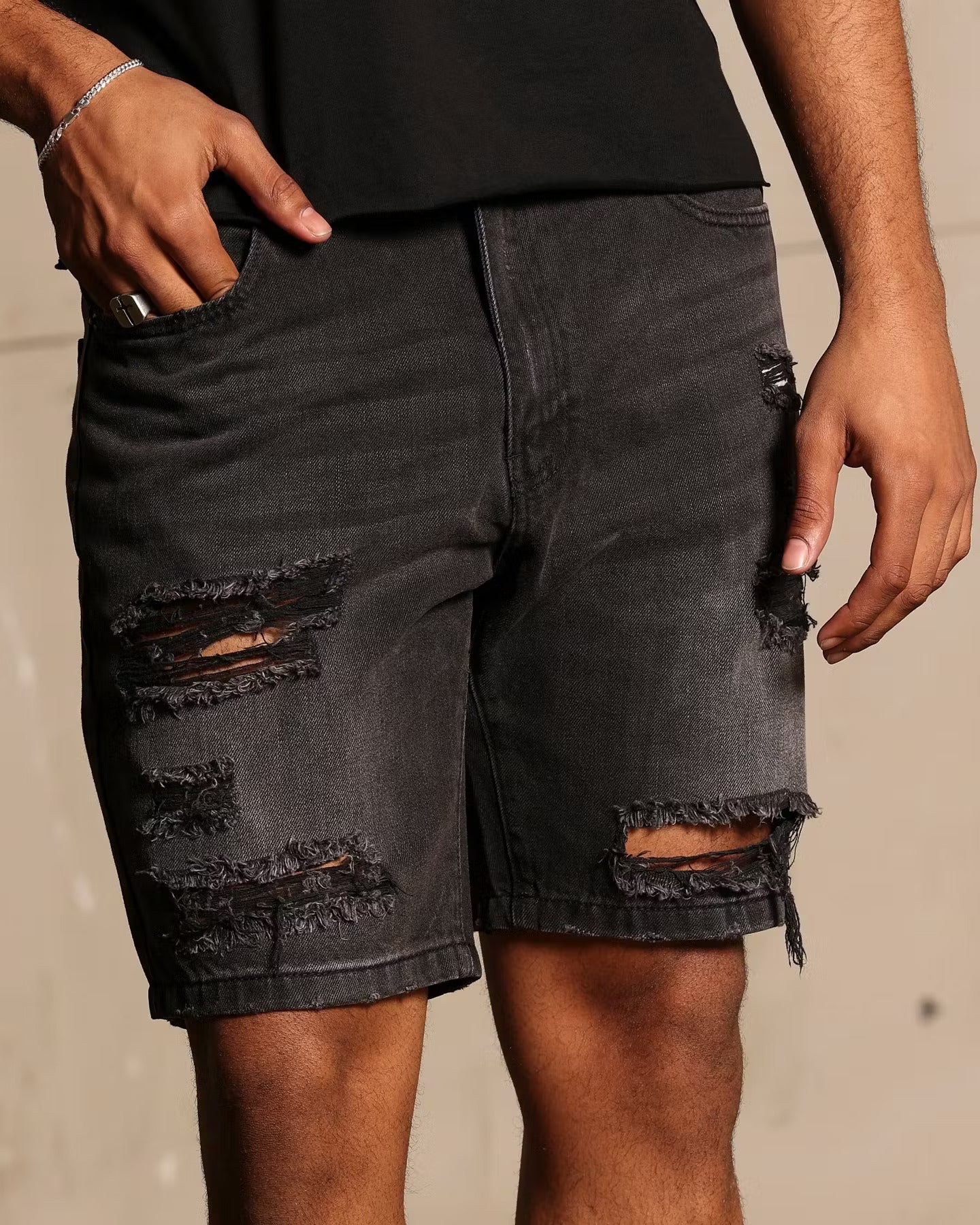 Saint Morta Destroyer Distressed Shorts Vintage Black、mySite、zt4zffjzw