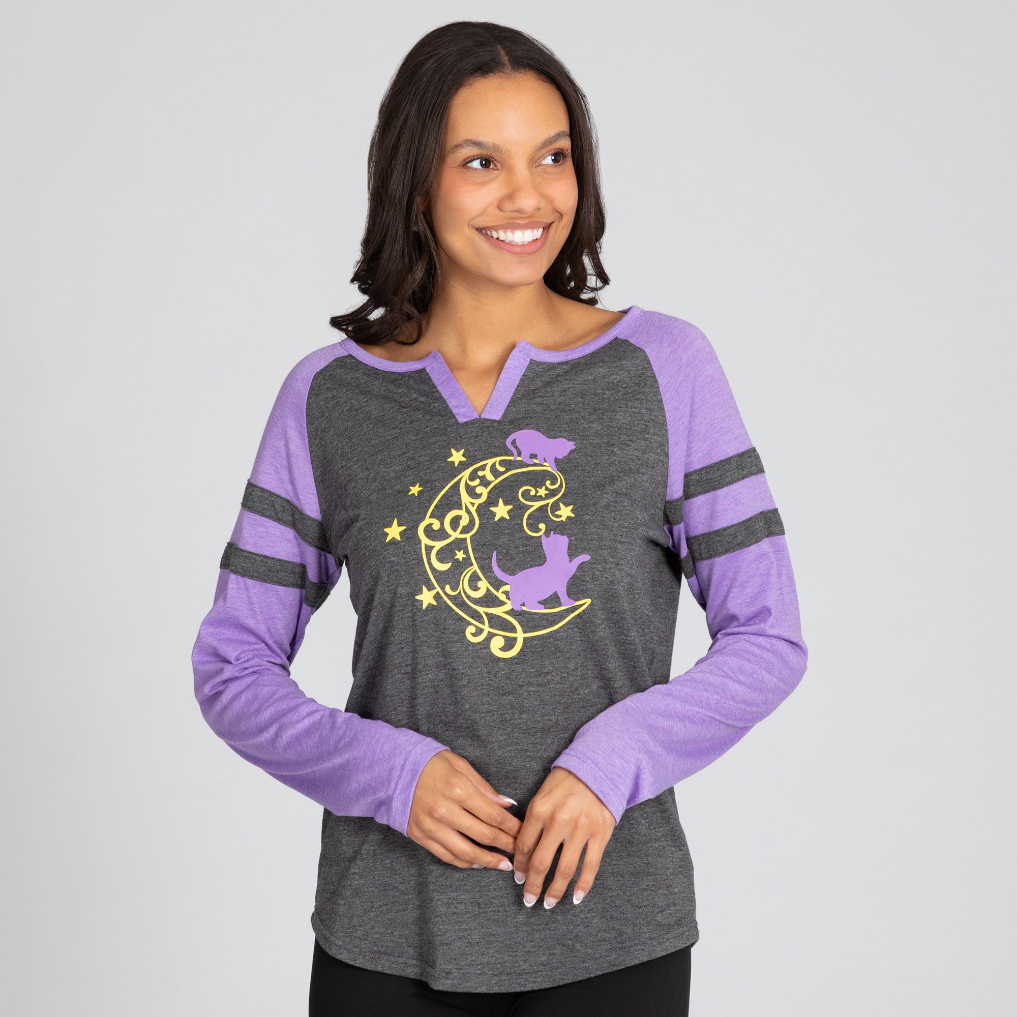 Kittens & Moon Long Sleeve Heathered Tee、mySite、camillekostekn