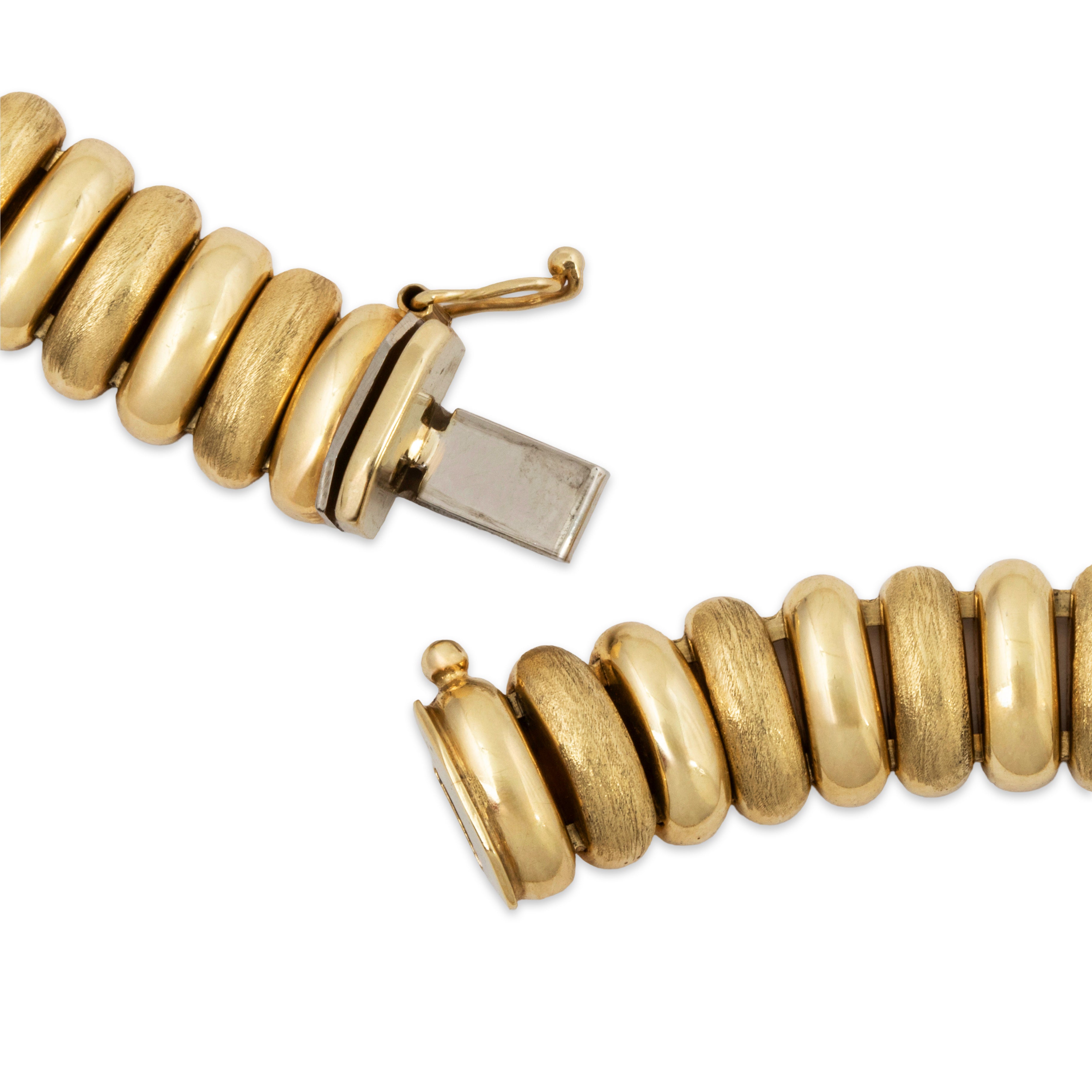 Vintage Italian 14k Yellow Gold Brushed & Polished Statement Necklace 16、mySite、hinf8tx79