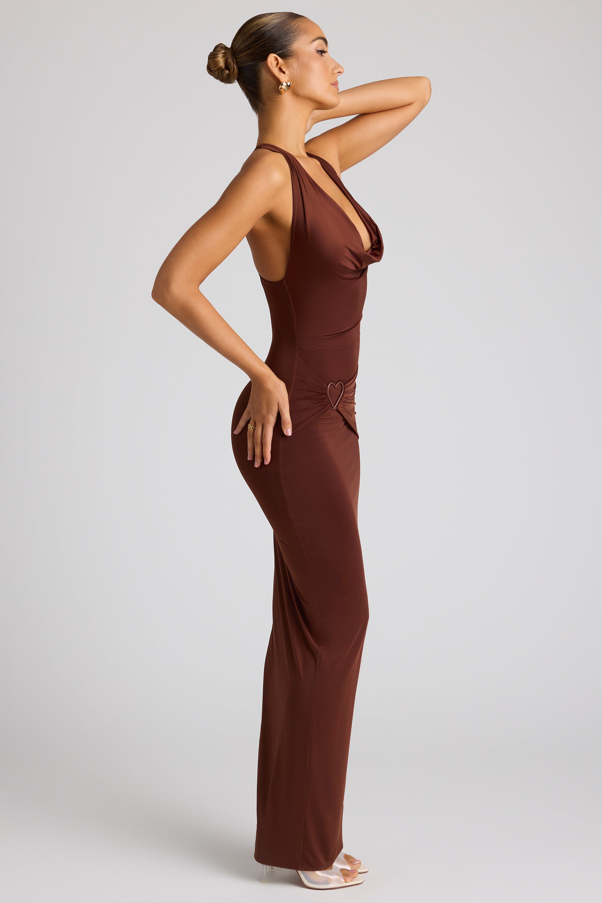 Multiwear Cowl Neck Wrap Over Evening Gown in Chocolate Brown、mySite、solidvoid