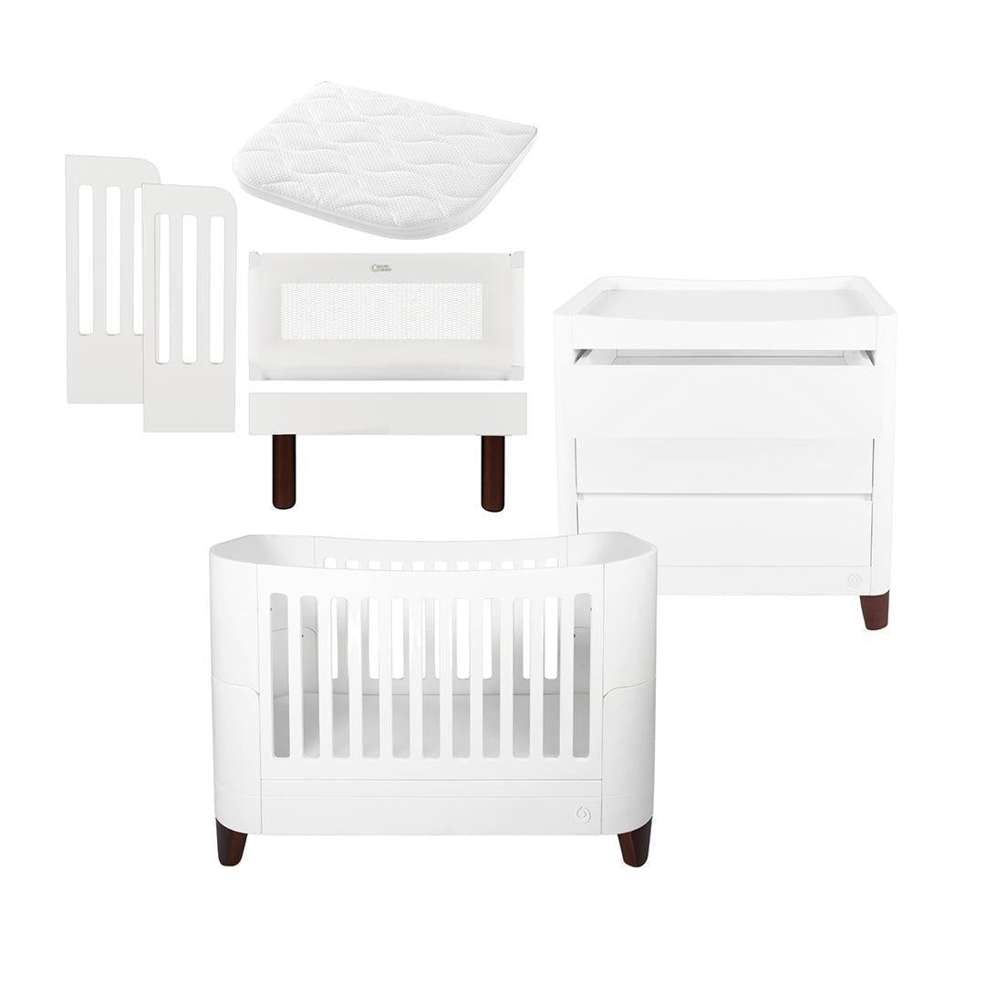 Gaia Baby Serena Cot Bed + Bedside Crib Set (Incl Bedside mattress), Cot Bed and Dresser - White / Walnut、mySite、merchandisen