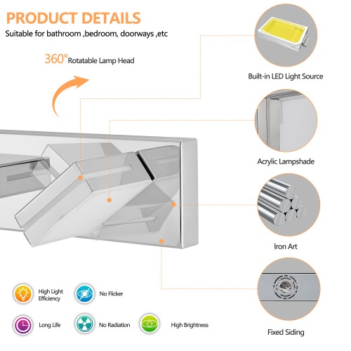 Modern Chrome LED Vanity Light, 5-Lights Wall Sconce for Bathroom and Mirror, Sleek Minimalist Design, Energy-Efficient, Easy to Install、、eastwooduniform