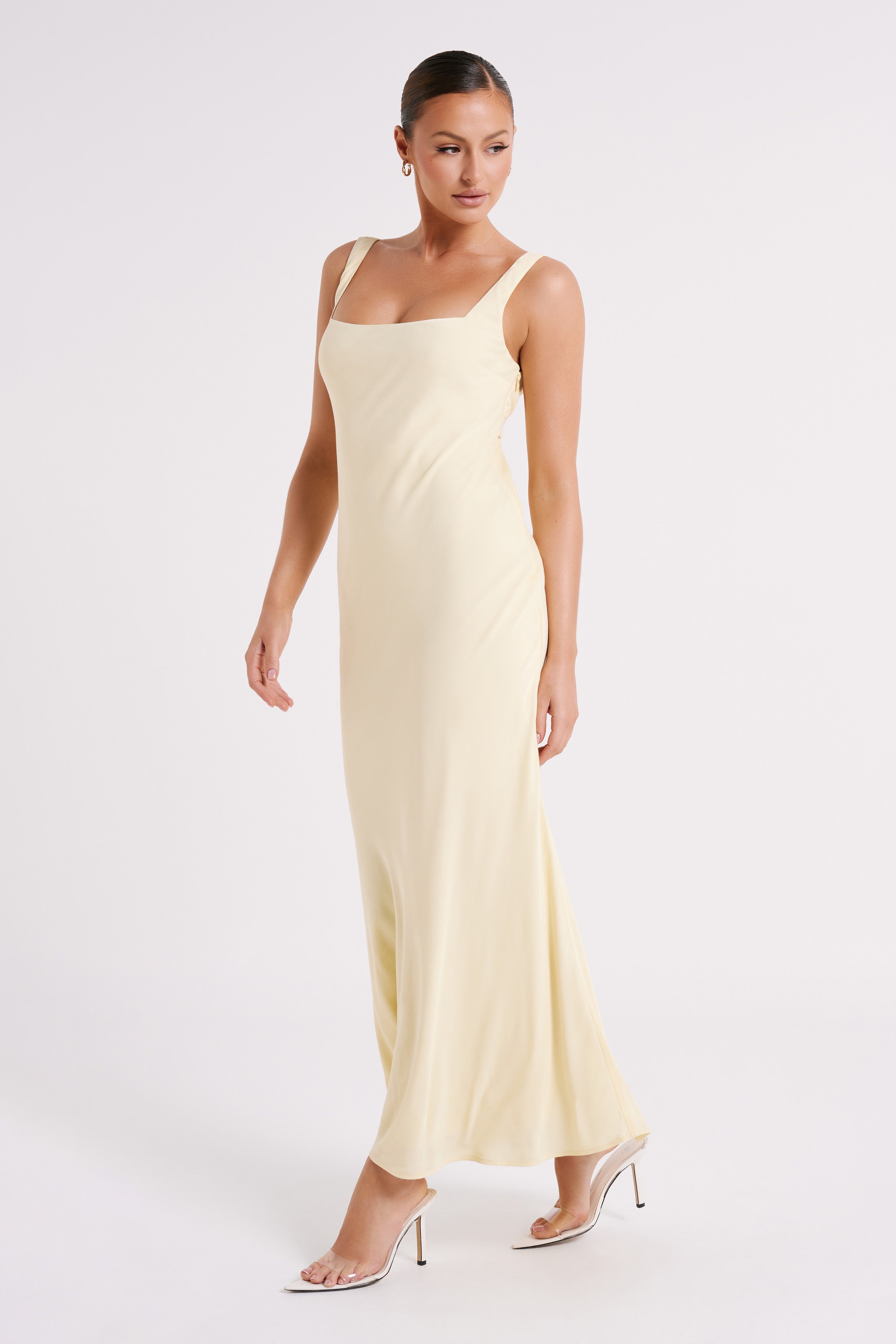 Ensley Satin Maxi Dress - Light Yellow、mySite、solidvoid