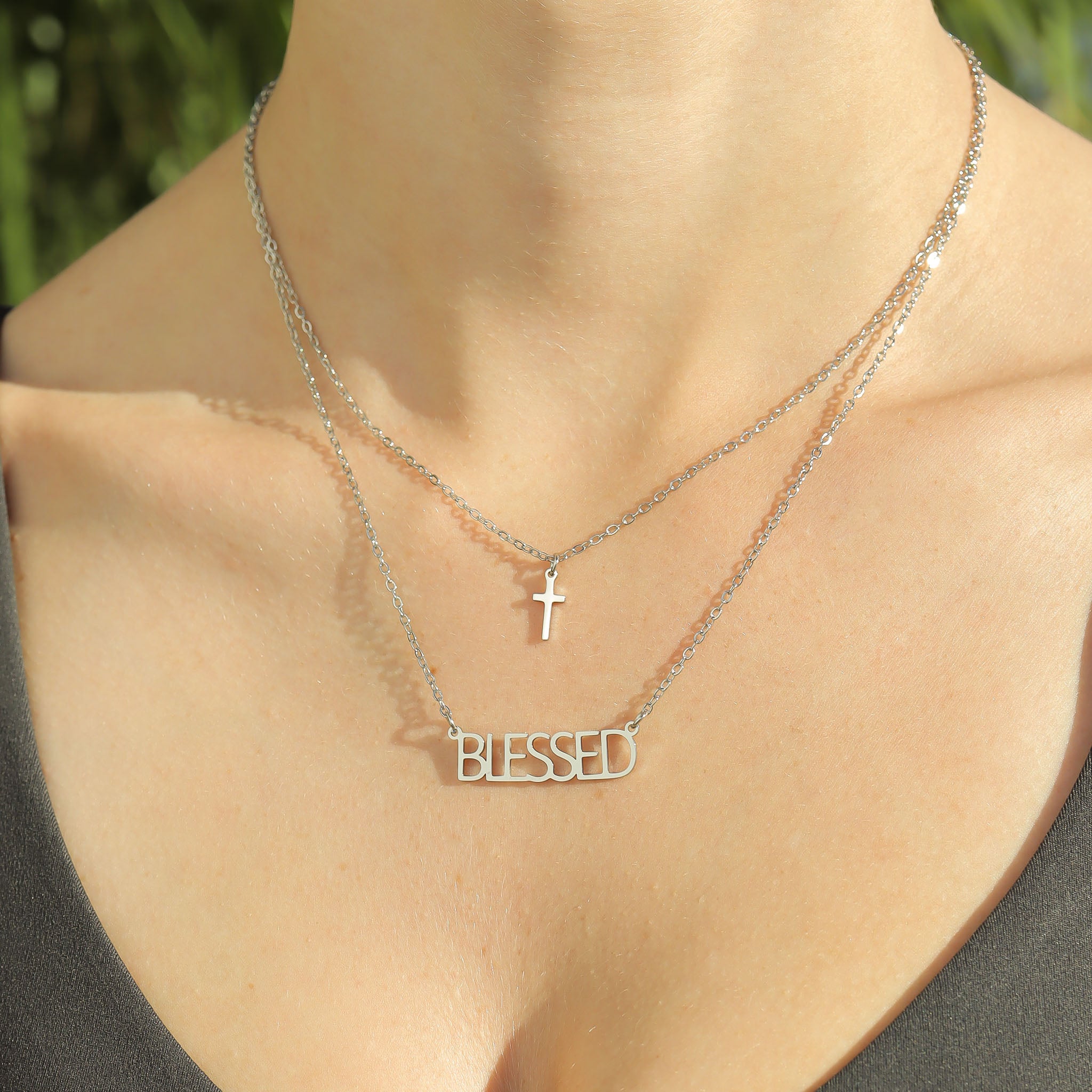 18K Gold PVD Stainless Steel Blessed Layered Cross Charm Necklace / SBB0323、mySite、dreamappss