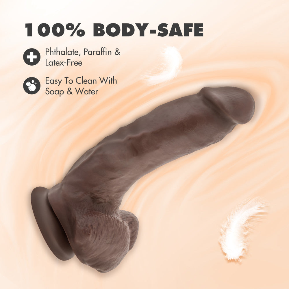 Dr. Skin By Blush® | Mr. Mayor Realistic Curved Chocolate 9-Inch Long Dildo With Balls & Suction Cup Base、mySite、bottomscart