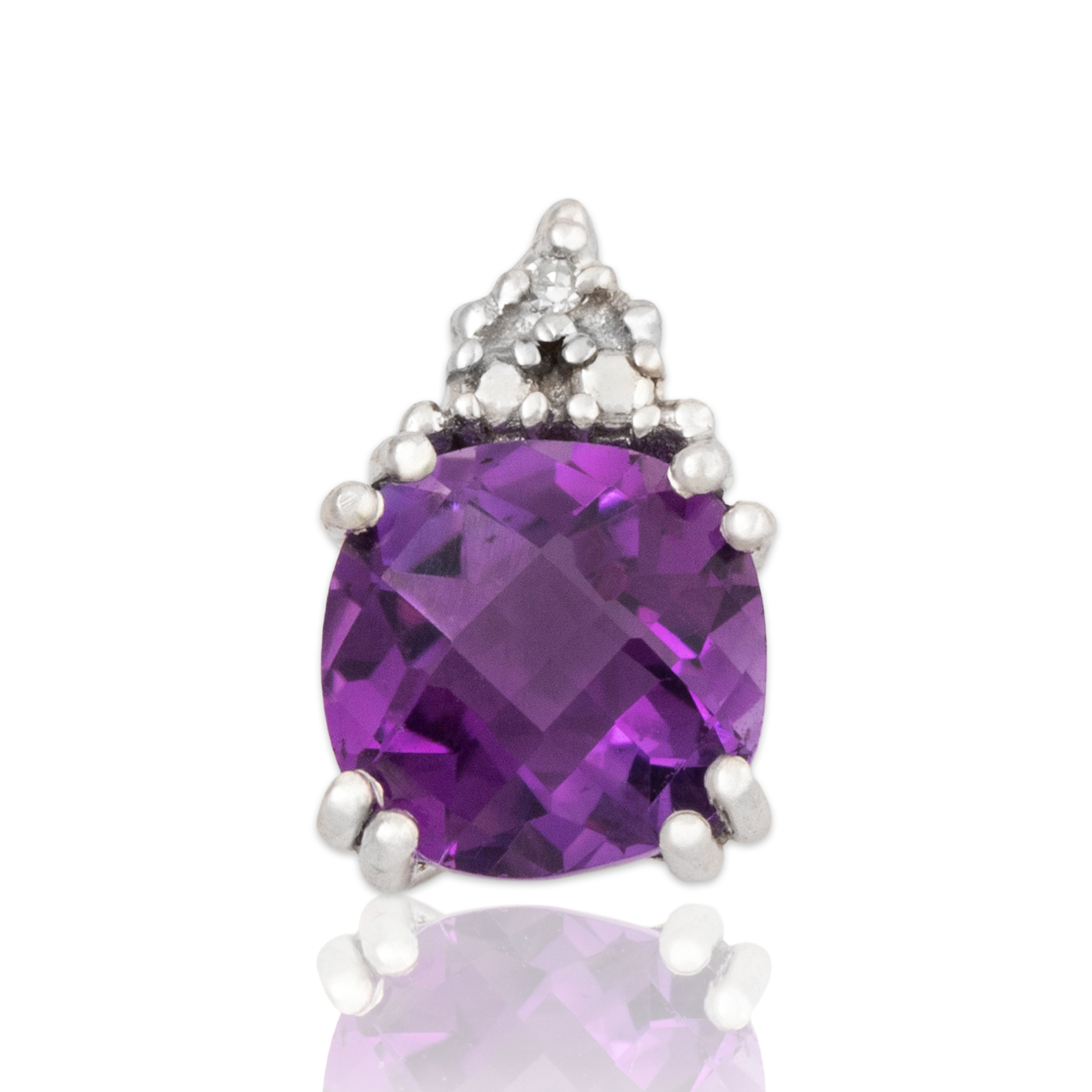 Vintage Small 14k White Gold Checkerboard Cushion Cut Amethyst Diamond Pendant、mySite、hinf8tx79