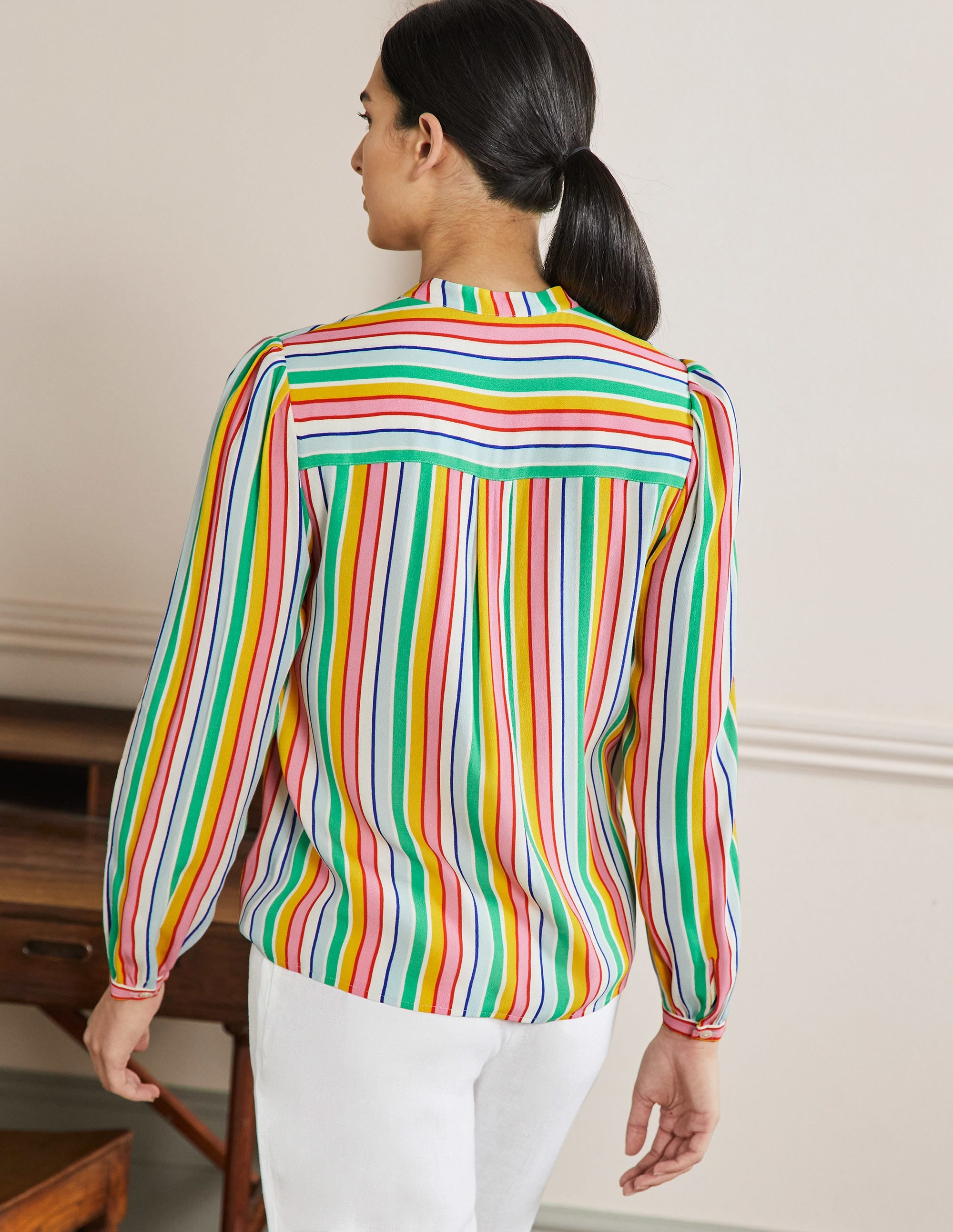  Ruffle Popover Blouse-Rainbow Multistripe、mySite、ashleygrahame