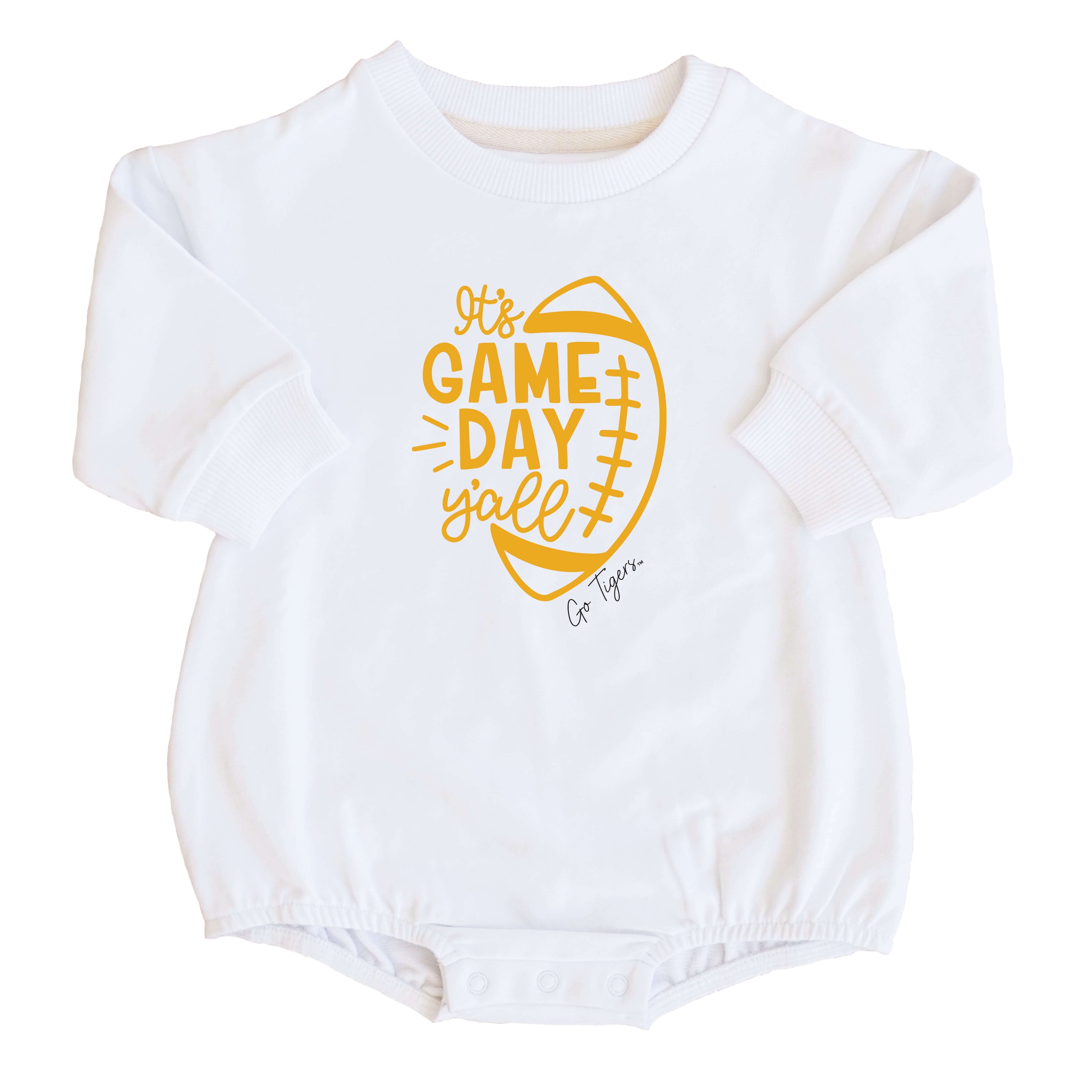  University of Missouri | Footballs & Bows Graphic Sweatshirt Bubble Romper、mySite、layawaytickets