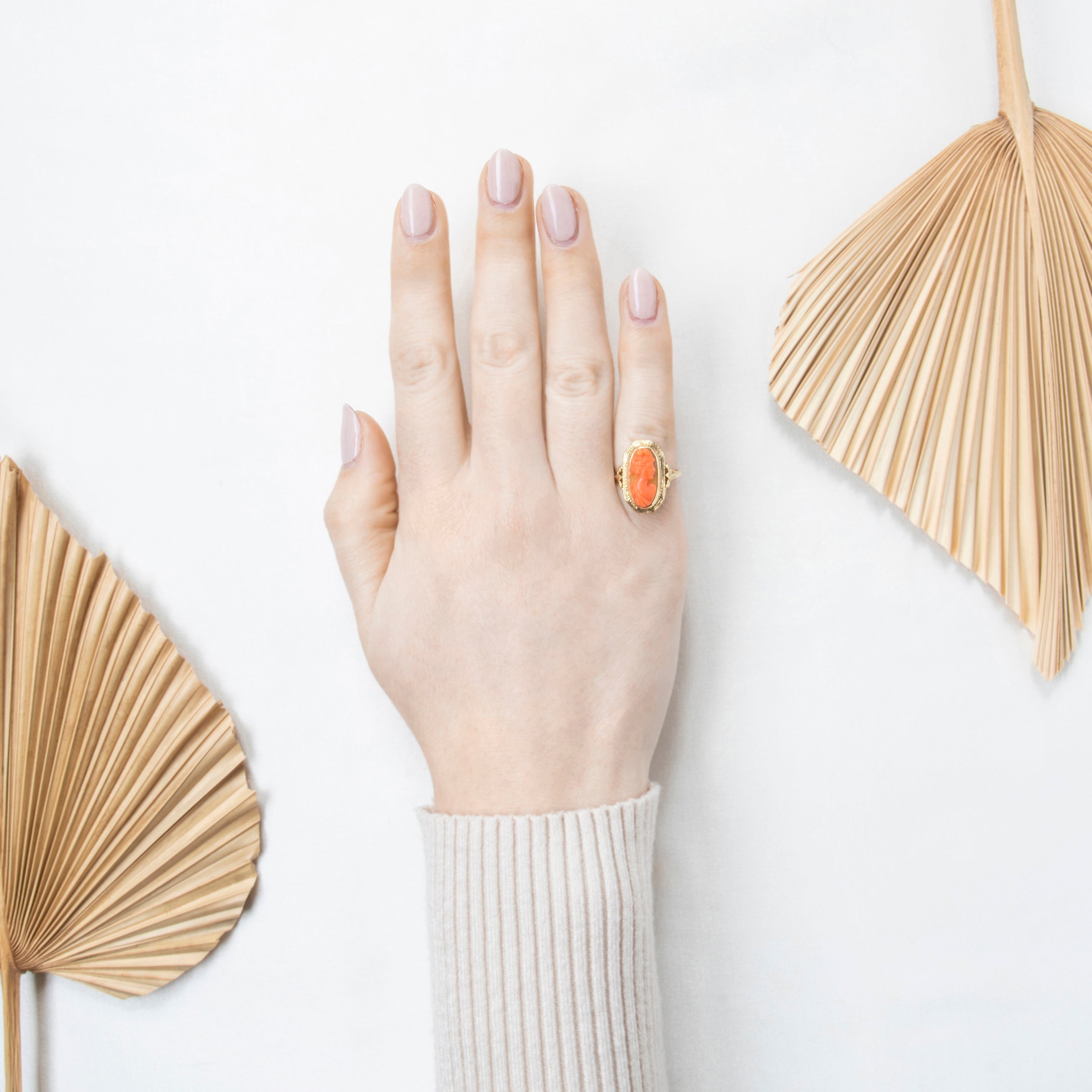 Antique 14k Yellow Gold 3.89ct Coral Openwork With Woman Cameo Ring 5.75、mySite、hinf8tx79