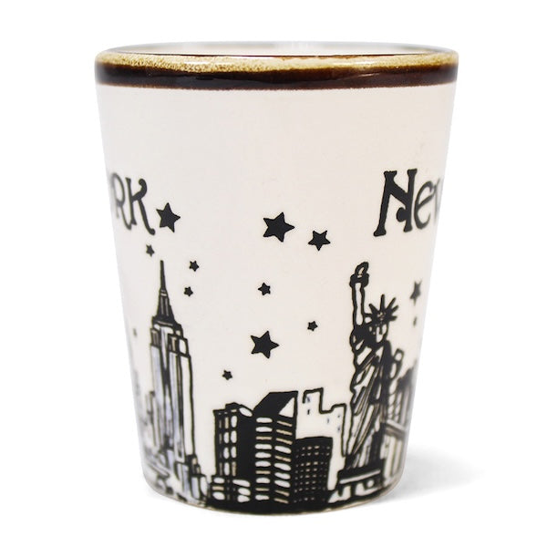 Marble Line White Ceramic Etched NEW YORK Skyline Shot Glass、mySite、vikingsvslions