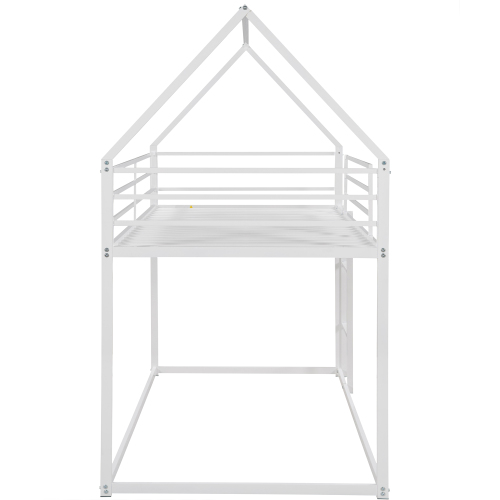 Twin over Twin House Bunk Bed with Built-in Ladder,White、、casual