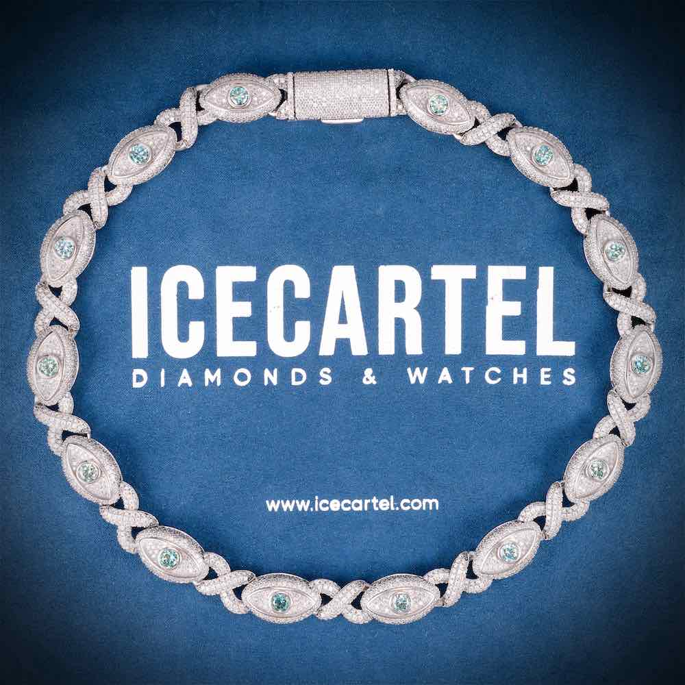 15MM Iced Out Blue Gemstone Evil Eye Eternity Chain 14K Gold、mySite、hinf8tx79