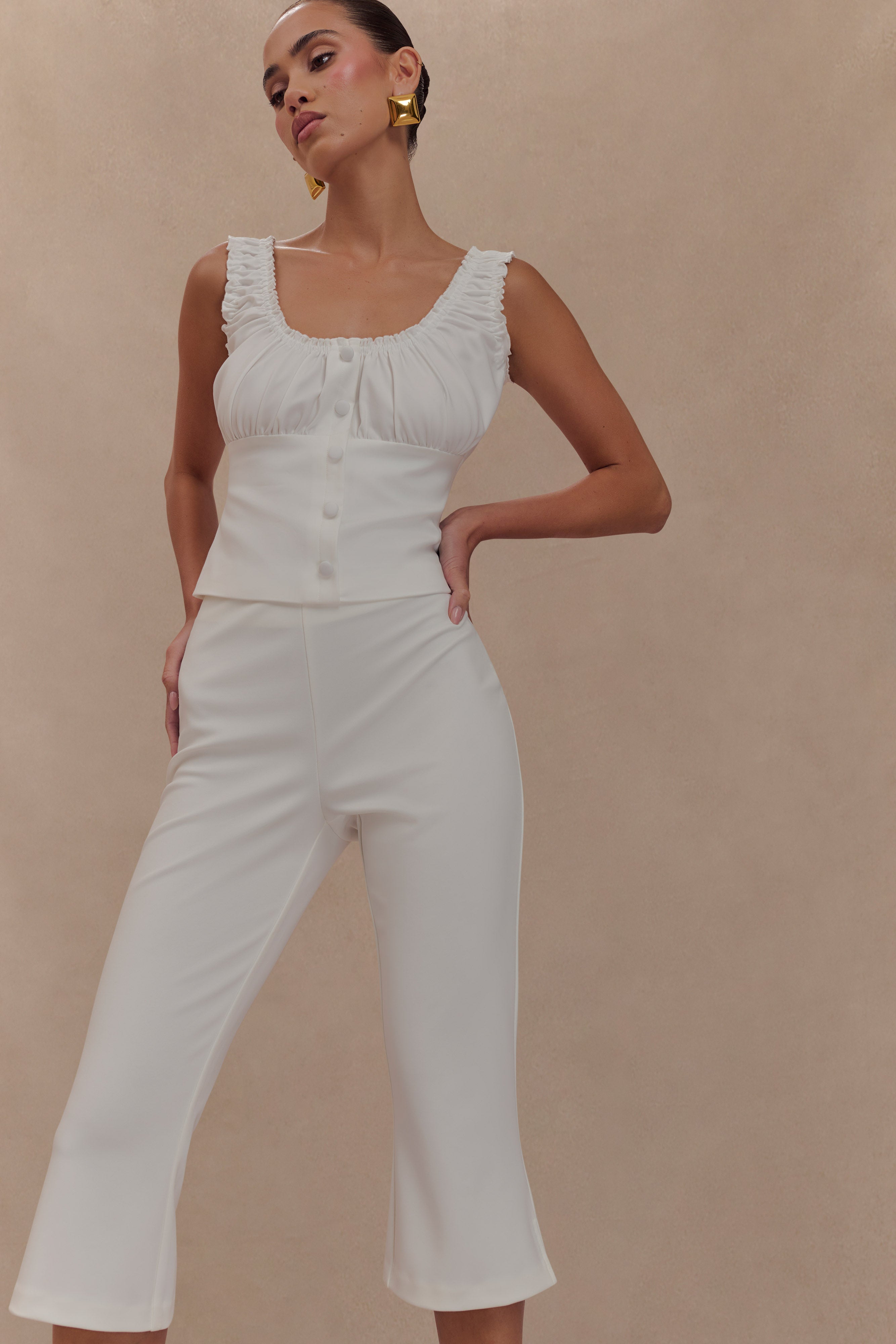 Layla Flared Crepe Capri Pants - White、mySite、solidvoid