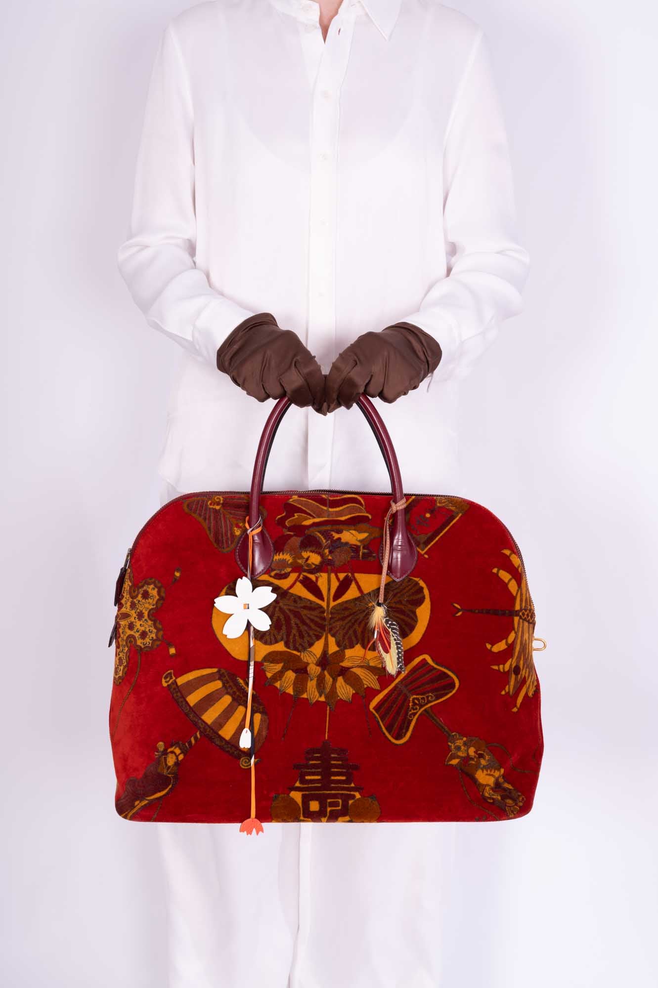Vintage Hermès Bolide 45 SOIES VOLANTES Rouge H Box and Velvet Travel Bag、mySite、garminoutage.com