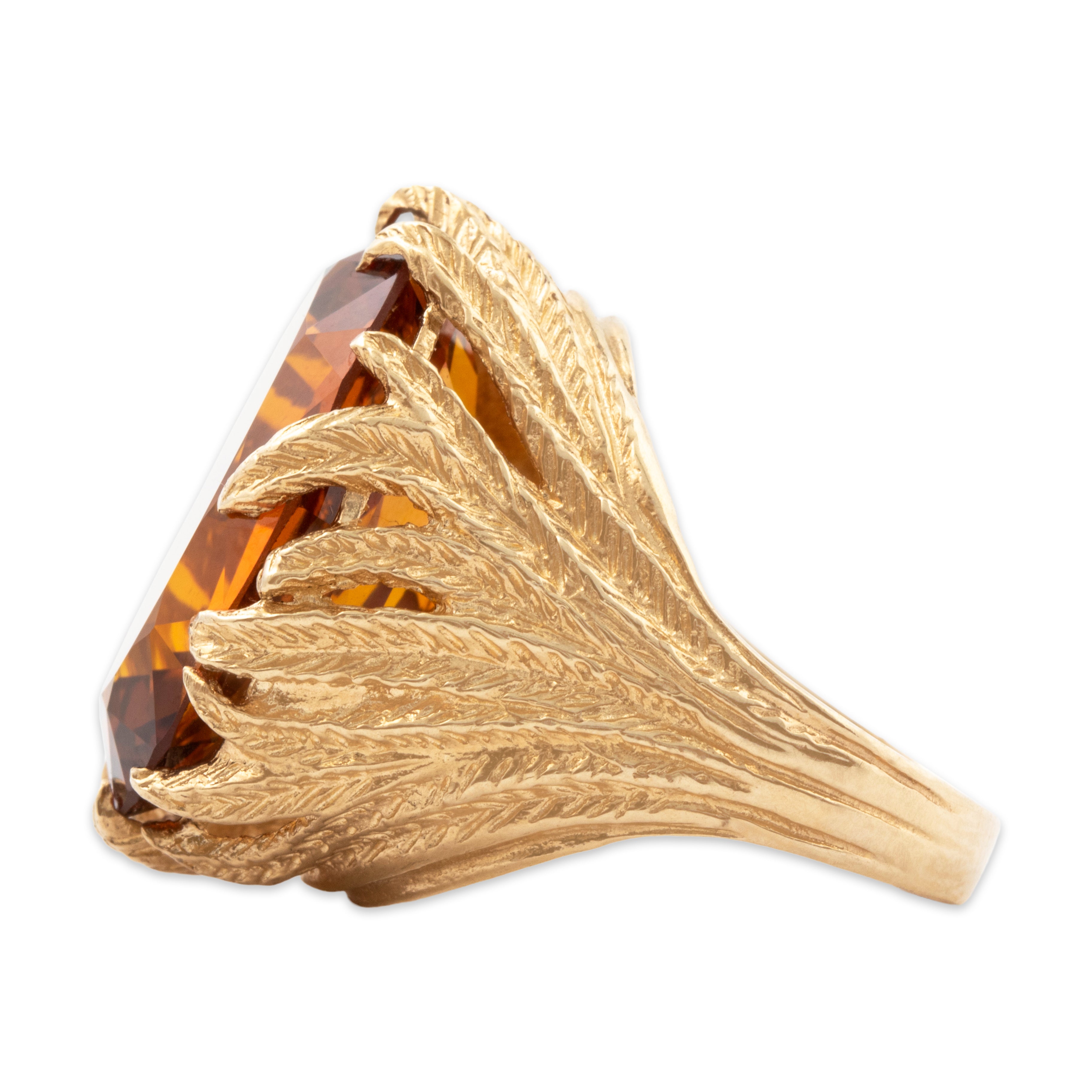 Vintage Large 10k Yellow Gold 19ct Yellow Synthetic Sapphire Brutalist Ring、mySite、hinf8tx79