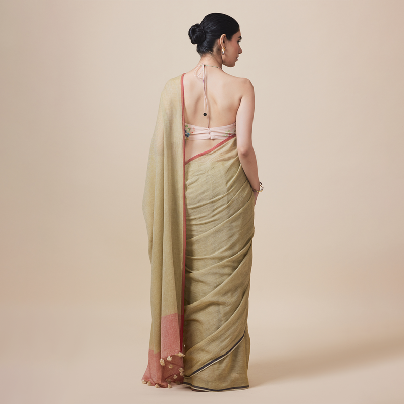 Cotton Printed Saree with Blouse | Sage Green、mySite、camillekostekn