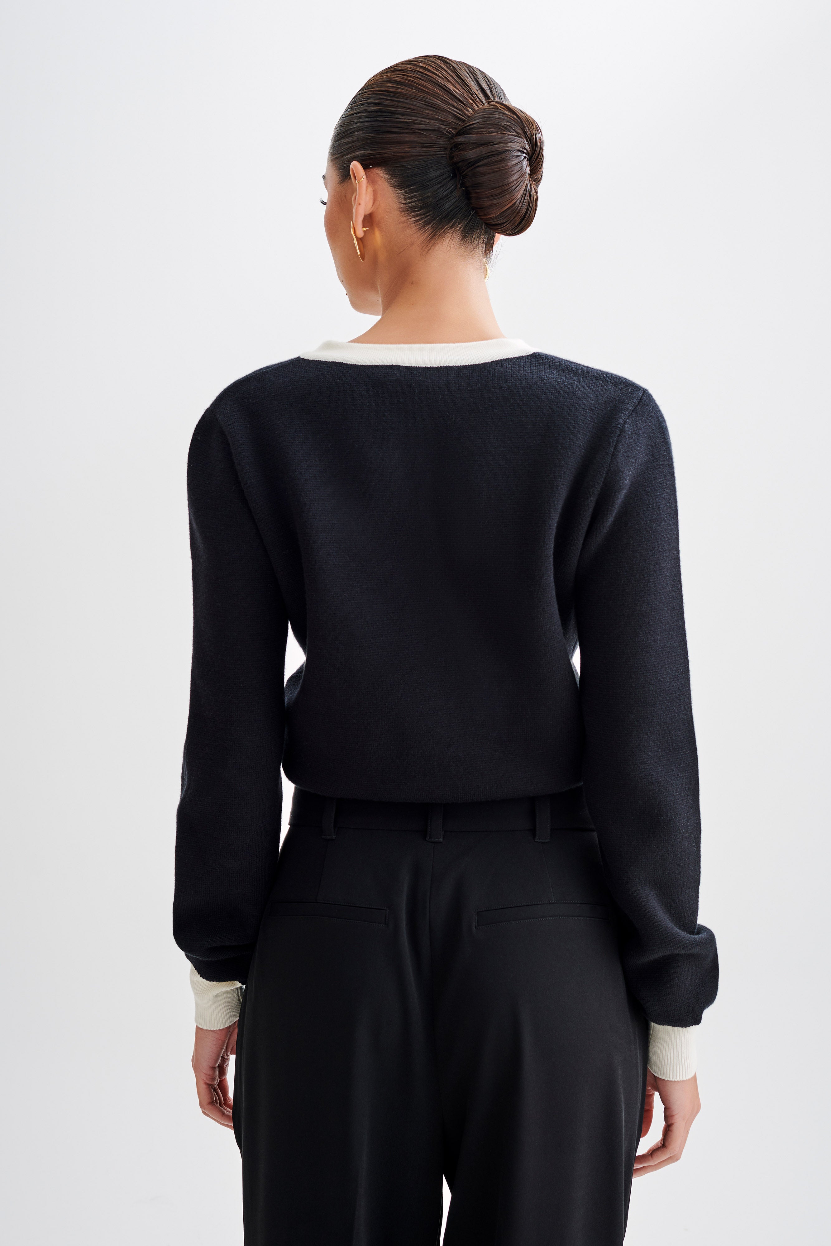 Tabitha Contrast Knit Cardigan - Black、mySite、solidvoid