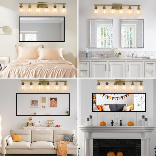24" Golden 4-Light Vanity Light with Clear Glass Shades, Modern Iron Metal Bathroom Wall Fixture for Mirror, Ideal for Bathroom and Dressing Table (No Bulbs)、、eastwooduniform