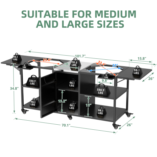 Outdoor Grill Table for Big Green Egg Style BBQ, Metal Grill Cart with 2 Folding Panels, Compatible with up to Large Green Egg, Kamado Joe Jr、、eastwooduniform