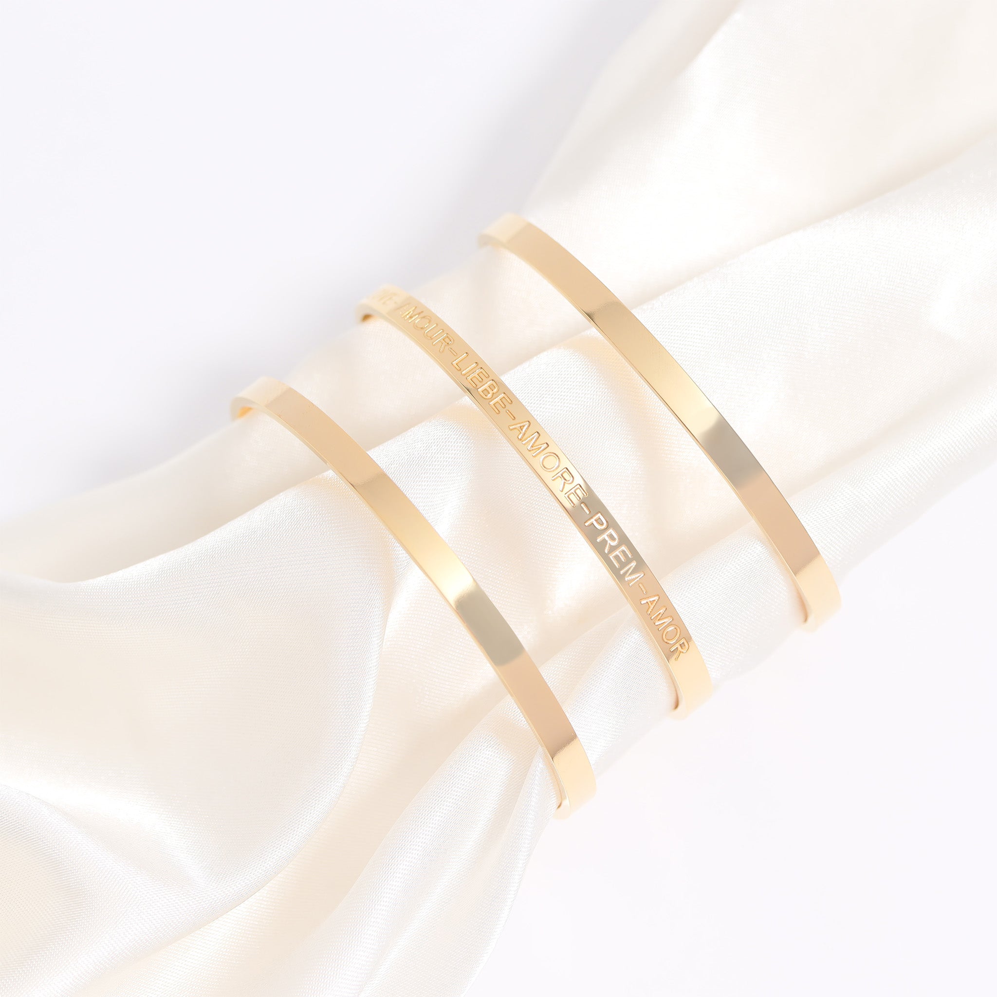 18K Gold PVD Stainless Steel Love Languages 3 Pc Bangle Set / BRJ1012、mySite、dreamappss