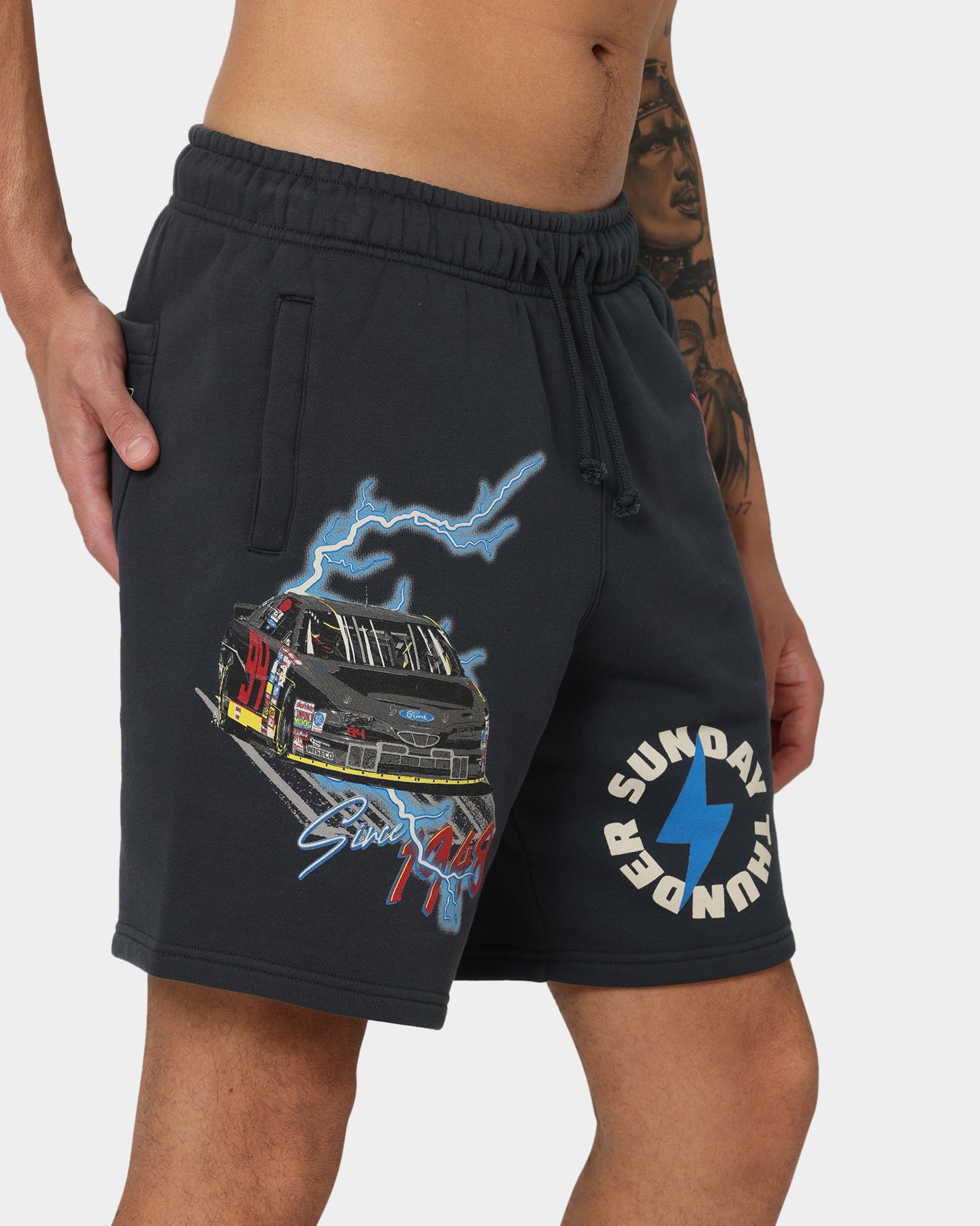 NASCAR Lightning Cup Series Fleece Shorts Washed Black、mySite、zt4zffjzw