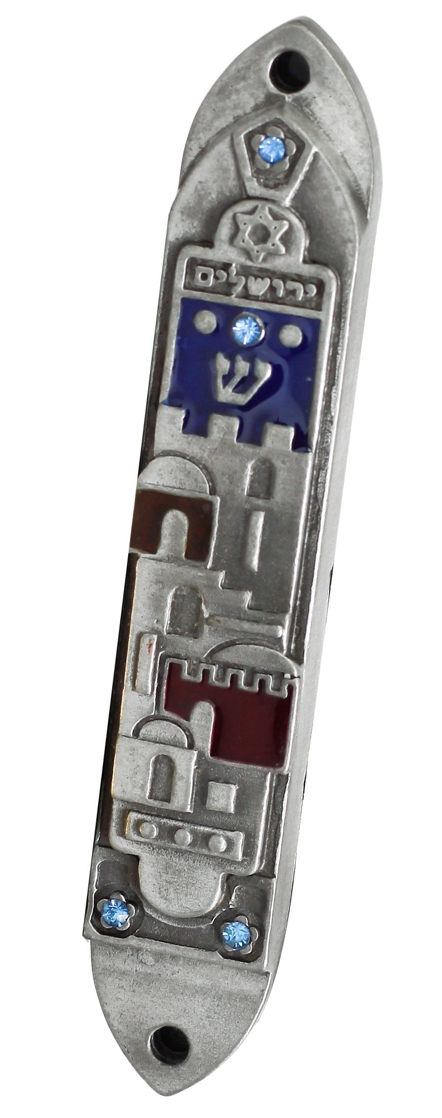 Holy Land Market Pewter Jerusalem Panorama or Walls of Old City with Blue and red Enamel Inserts - Mezuzah、mySite、topwebapps