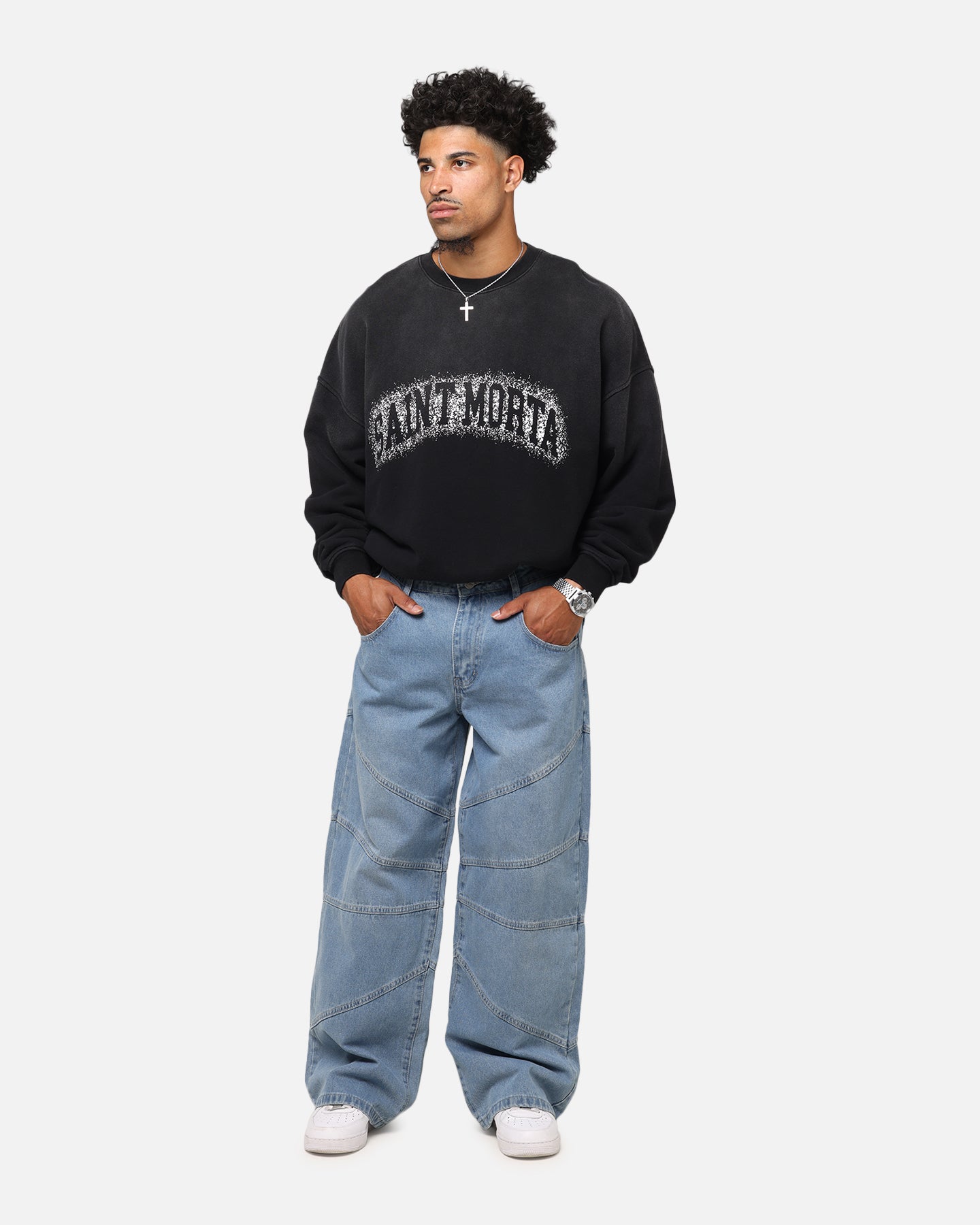 Saint Morta Spray Logo Crewneck Black、mySite、zt4zffjzw