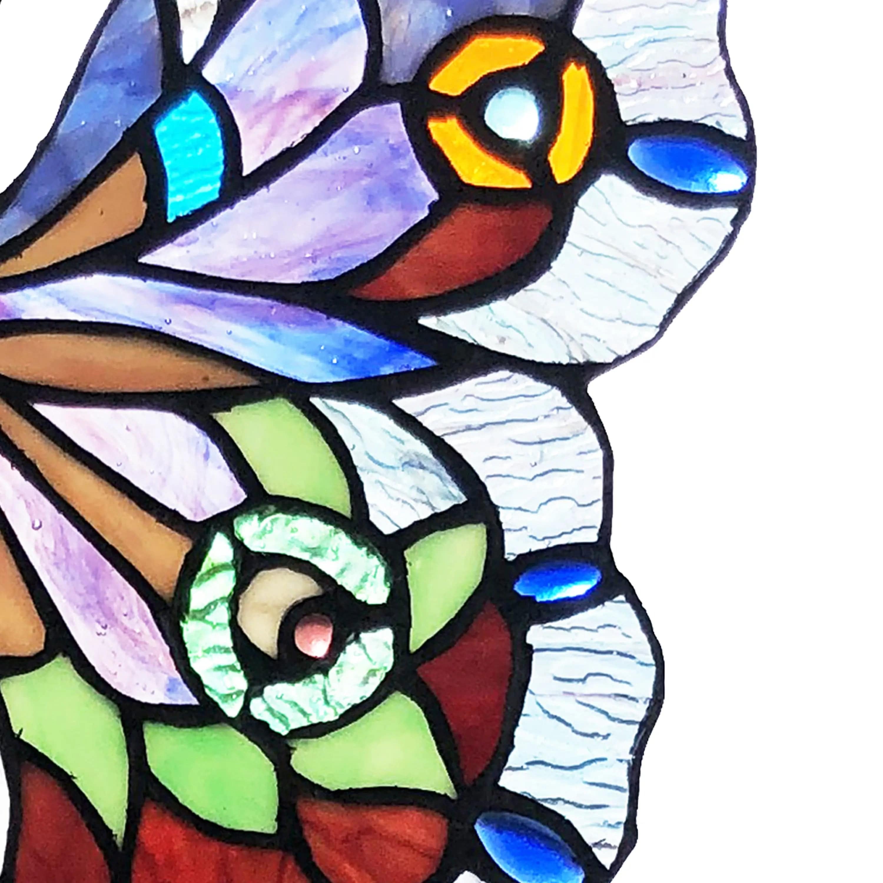 Blue or Colorful Butterfly Tiffany Style Stained Glass Window Hanging 12.5、mySite、g9winljtr