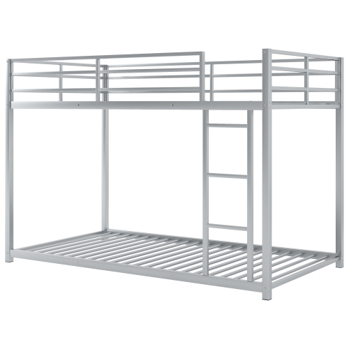 Full over Full Metal Bunk Bed, Low Bunk Bed with Ladder, Black(Old SKU:MF197034AAB)、、casual