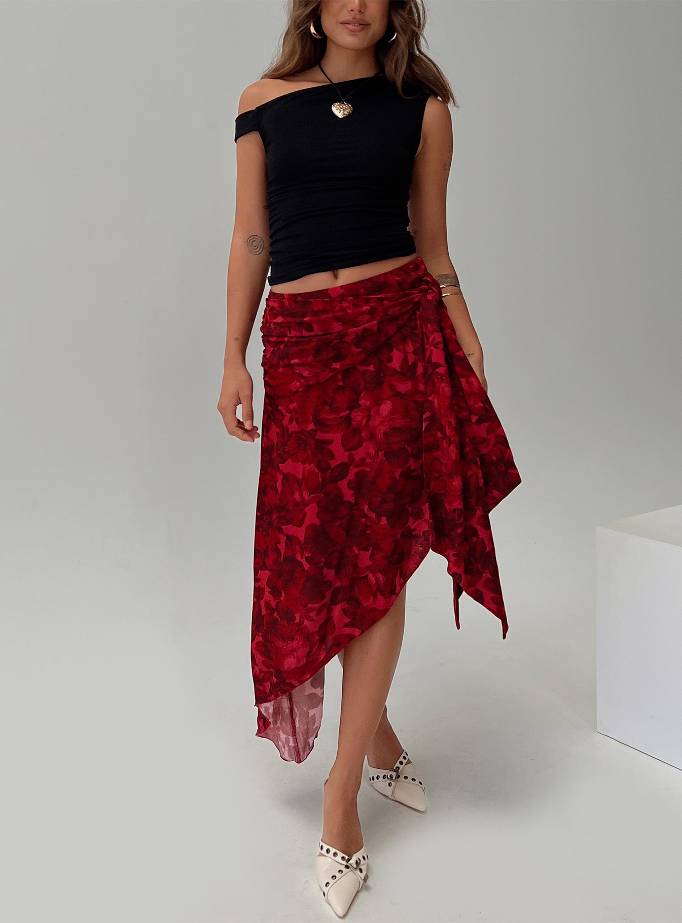 Kokoro Midi Skirt Pink Floral、mySite、solidvoid