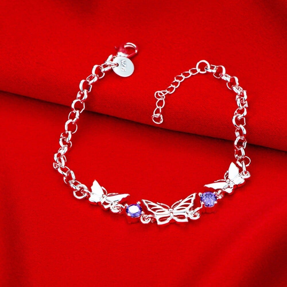Purple CZ Butterfly Bracelets in Sterling Silver、mySite、g9winljtr