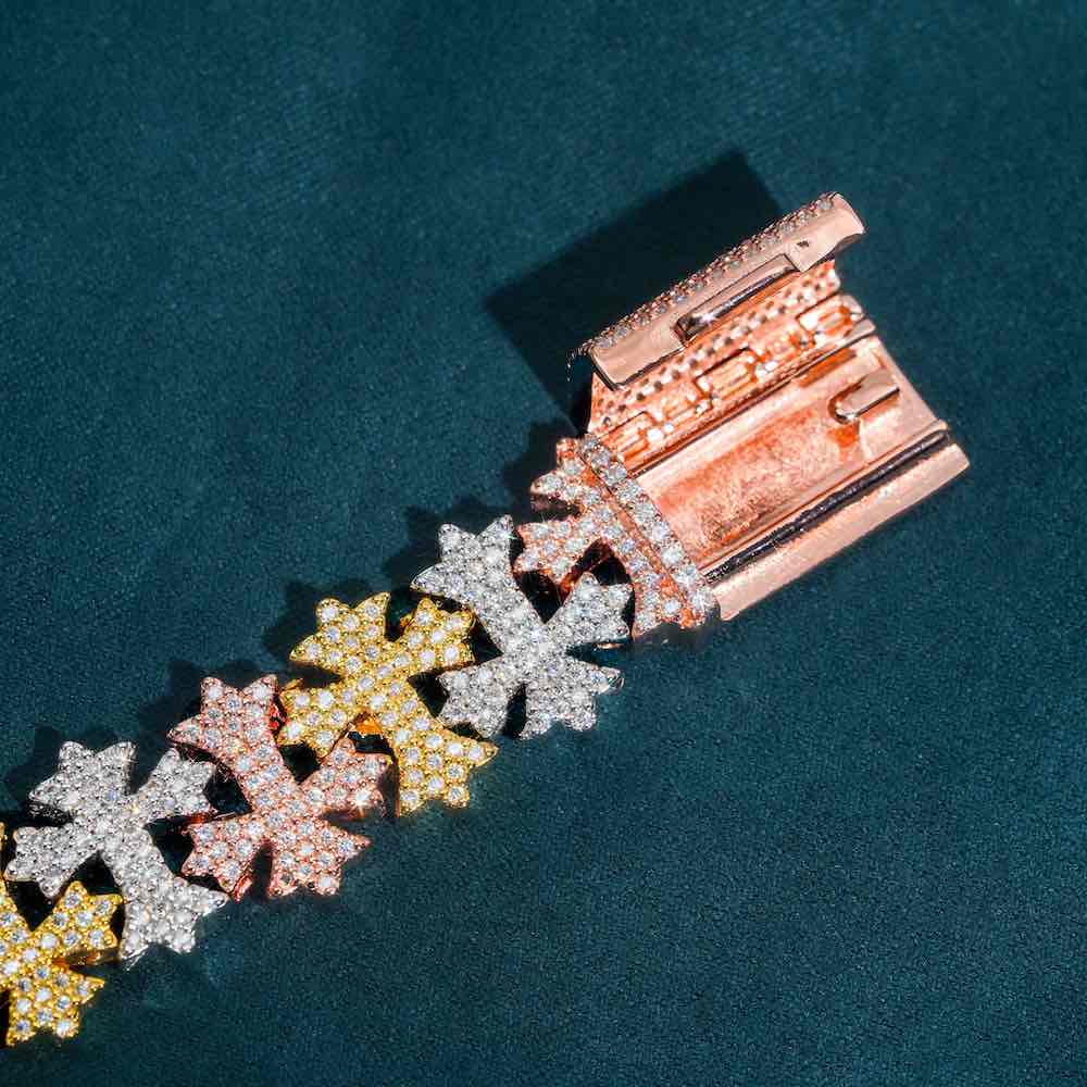 16MM Moissanite Cross Link Bracelet 14K Tri Tone、mySite、hinf8tx79