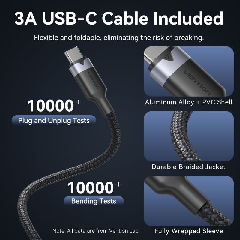 Vention 2-Port USB (C + A) GaN Charger (30W/18W) Gray with USB-C to USB-C Cable (1M) Black EU-Plug、mySite、fannypackpong