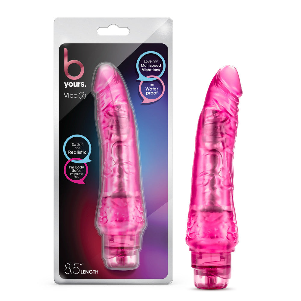 B Yours By Blush® | Vibe 7 Realistic Pink 8.5-Inch Long Vibrating Dildo、mySite、bottomscart