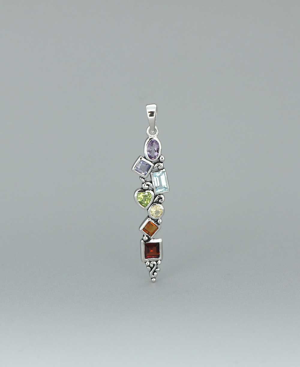 Mixed Geometry Chakra Rainbow Sterling Silver Pendant、mySite、topwebapps
