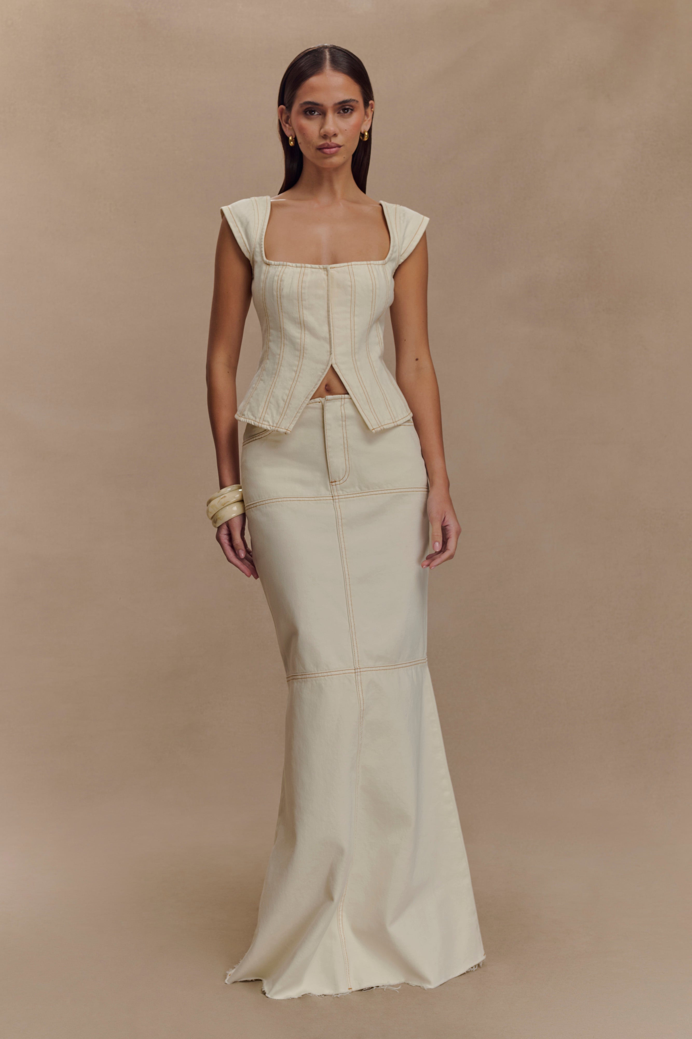 Loretta Cap Sleeve Denim Top - Ecru、mySite、solidvoid