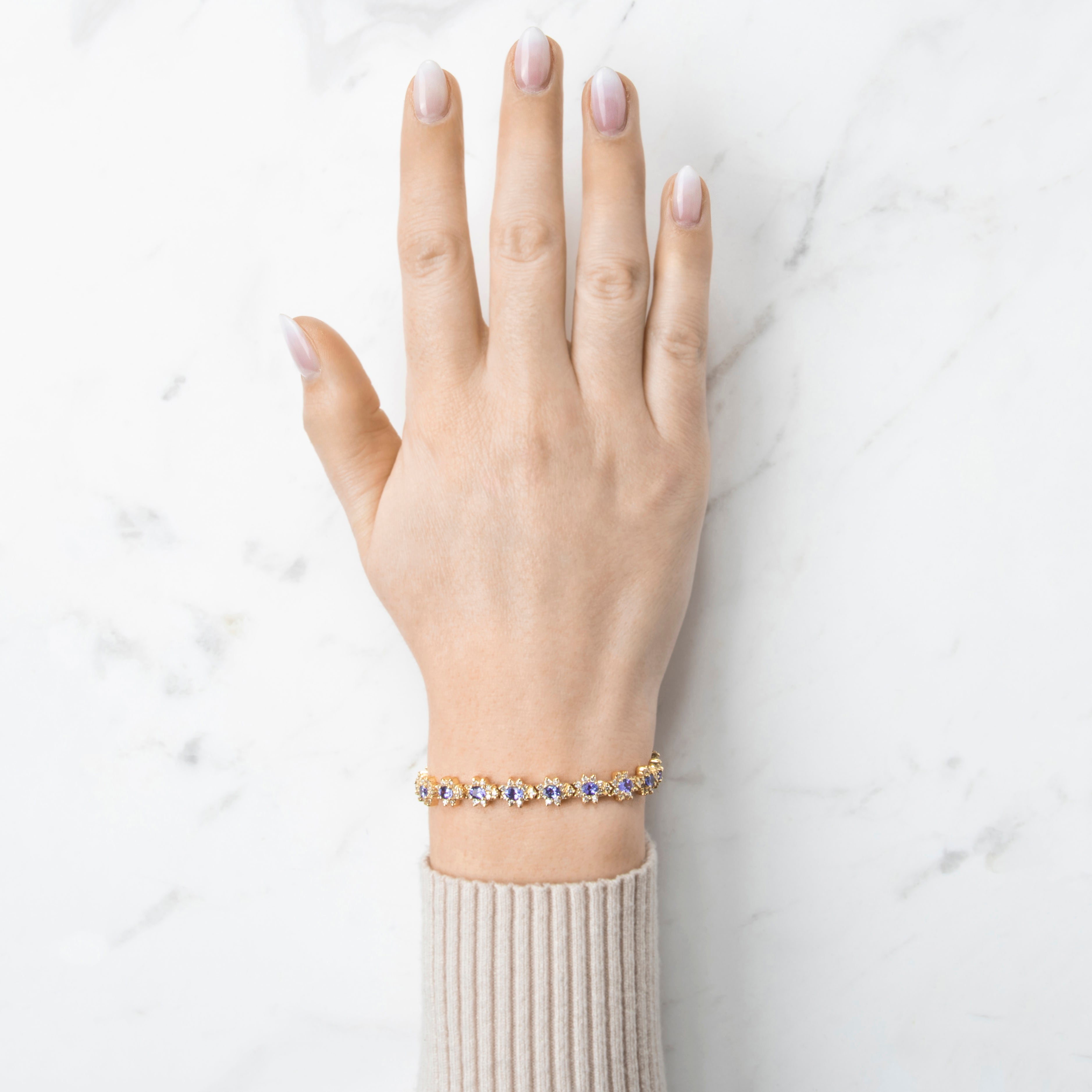 Vintage 14k Yellow Gold 3.57cttw Tanzanite 2.47cttw Diamond Bracelet 6.75、mySite、hinf8tx79