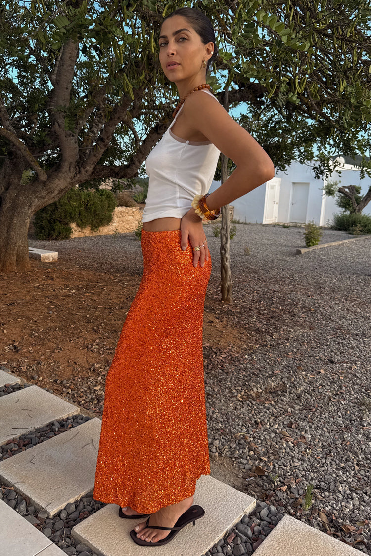 Orange Sequin Dorris Skirt Petite、mySite、solidvoid