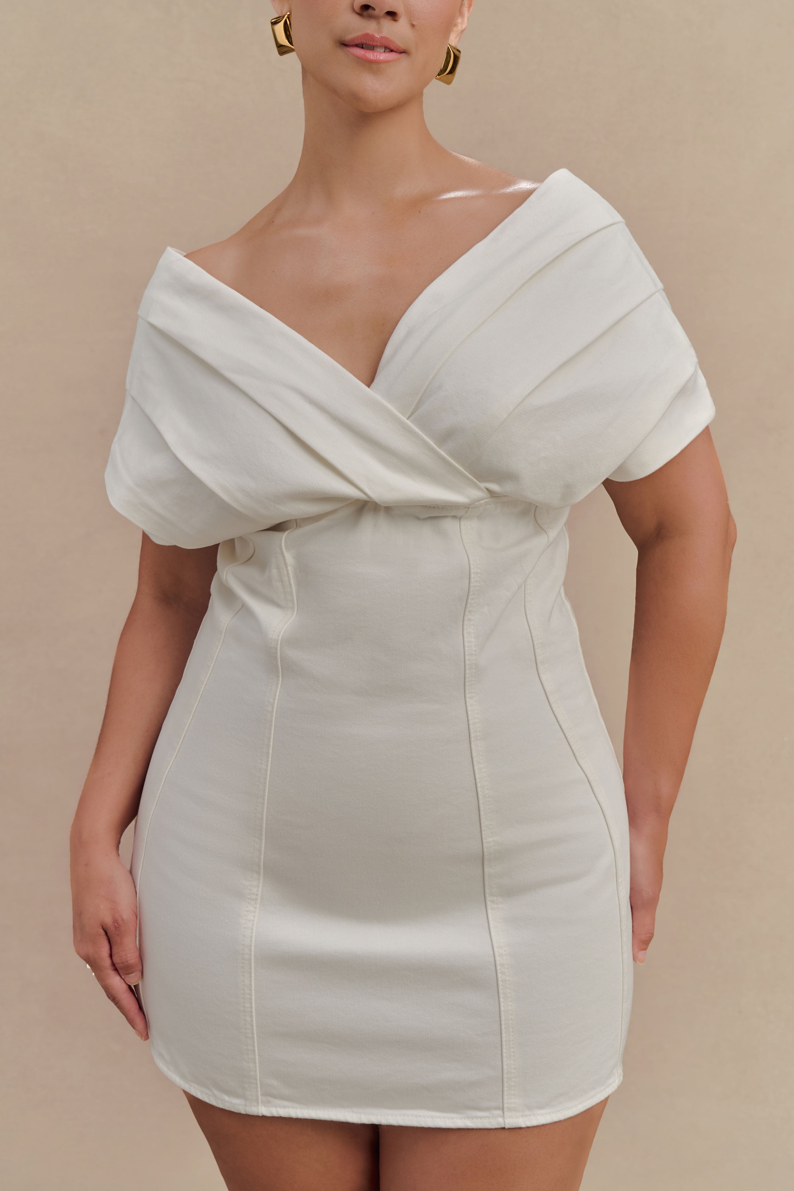 Pascale Off Shoulder Denim Mini Dress - White、mySite、solidvoid