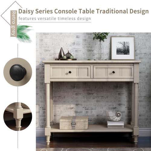 TREXM Daisy Series Console Table Traditional Design with Two Drawers and Bottom Shelf (Espresso)、、casual