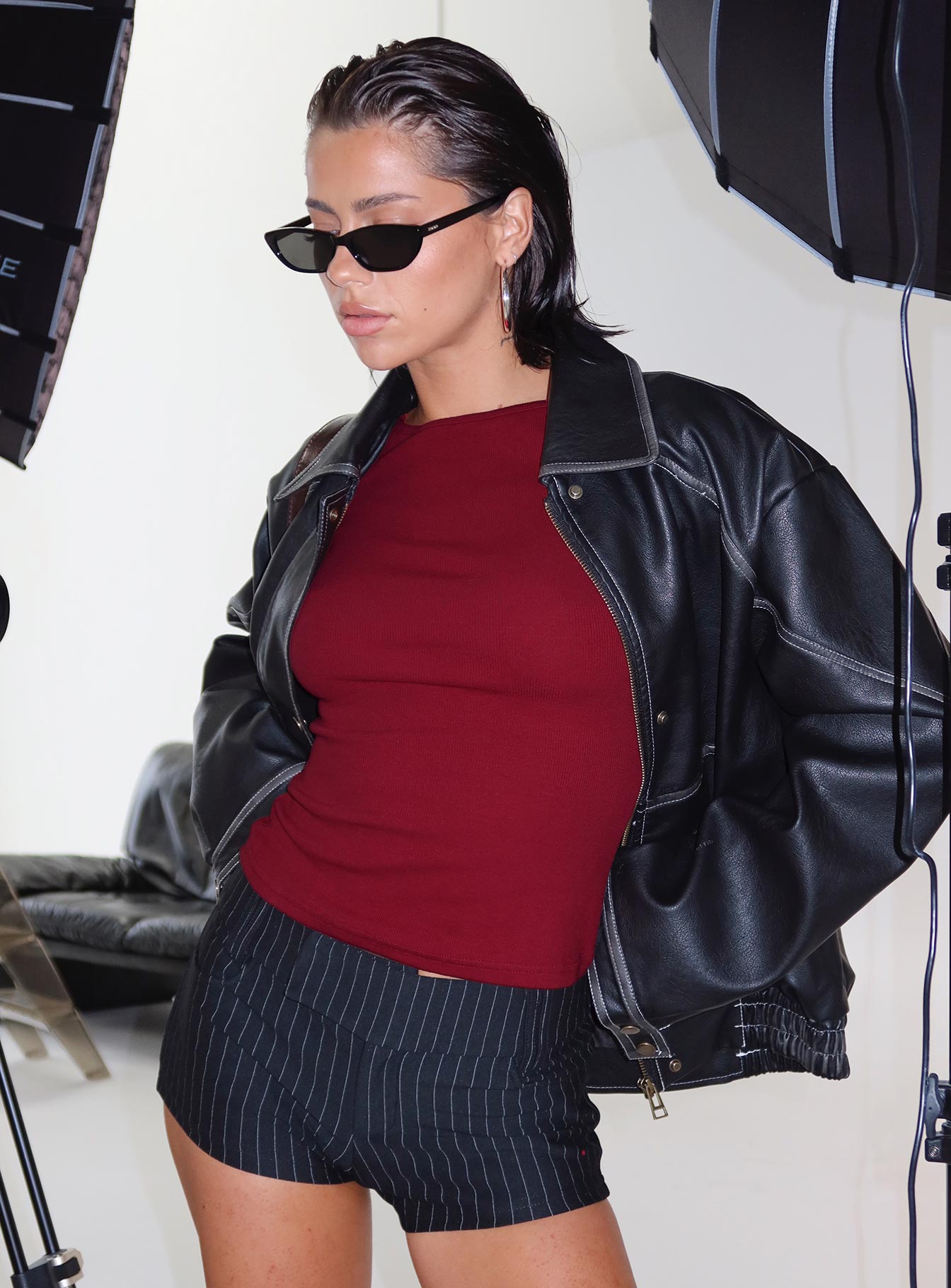 Minette Micro Shorts Black Pinstripe Tall、mySite、solidvoid