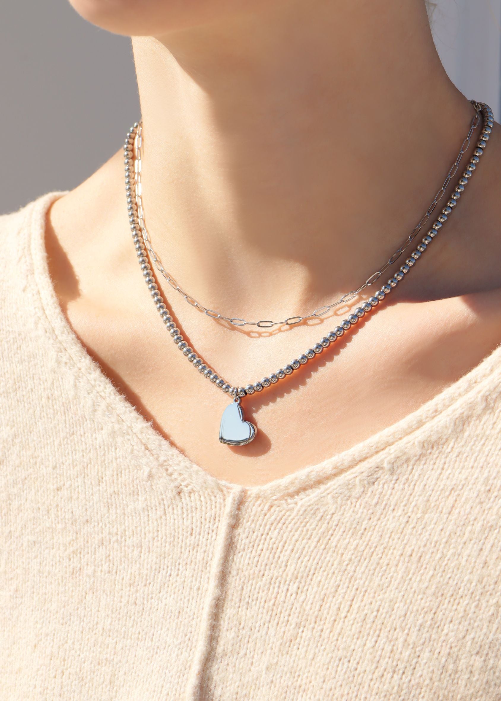 18K PVD Coated Stainless Steel Heart Beaded Necklace with 2 Extension / SBB0277、mySite、dreamappss